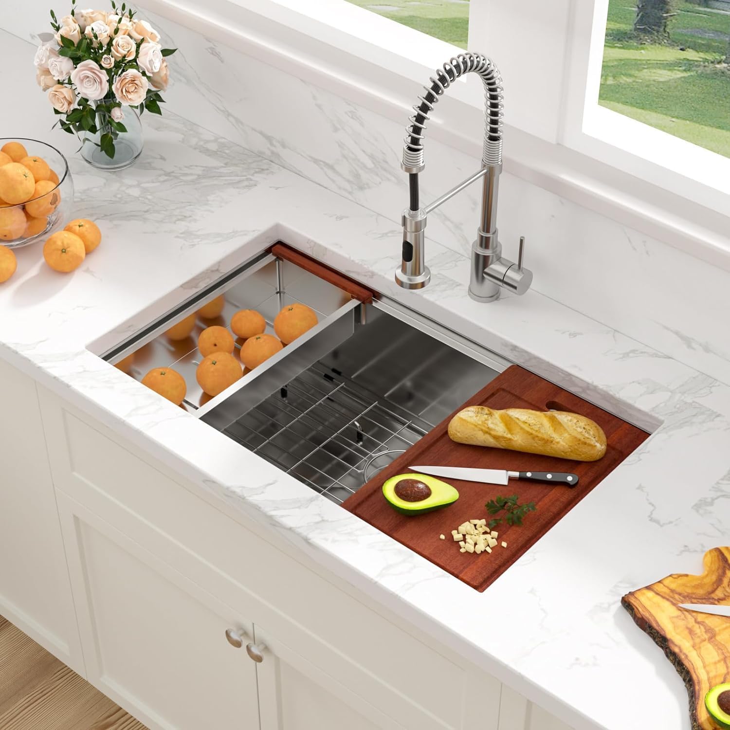 32 Kitchen Sink Undermount Stainless Steel - Sarlai 32 x 19 Inch Kitchen Sink Ledge Workstation Deep Single Bowl 16 Gauge Stainless Steel Under Counter Kitchen Sink Basin