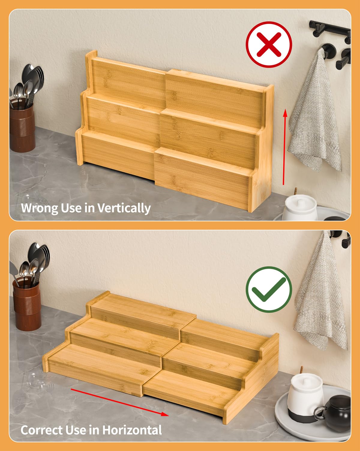 VenDotbi Spice Rack Organizer, 3 Tier Expandable Bamboo Spice Rack Organizer, Great for Kitchen Cabinet, Cupboard, Pantry and Mo