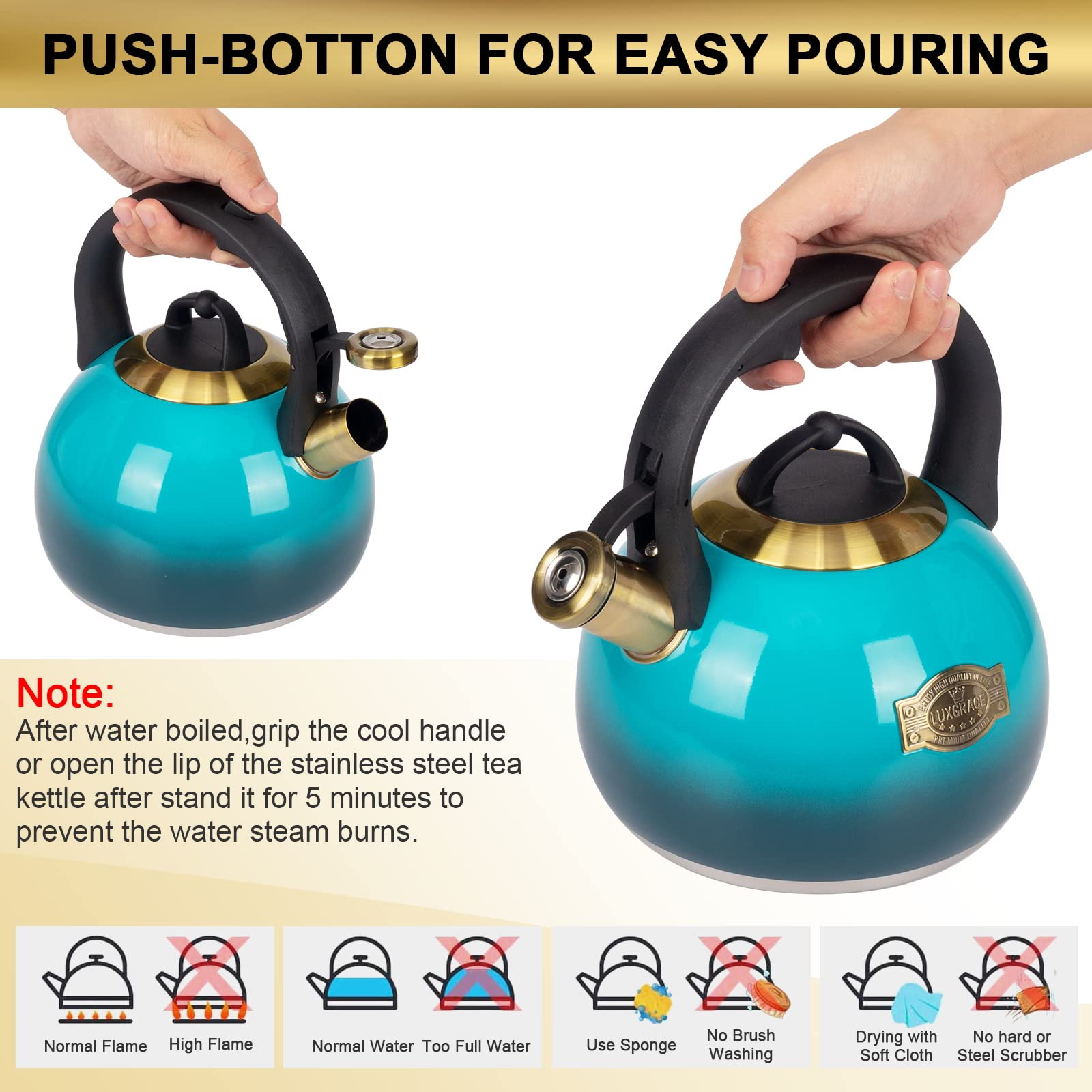 Tea Kettle Stovetop Whistling Kettle Teapot, Food Grade Stainless Steel Teakettle For Stove Top With Heat Proof Ergonomic Handle