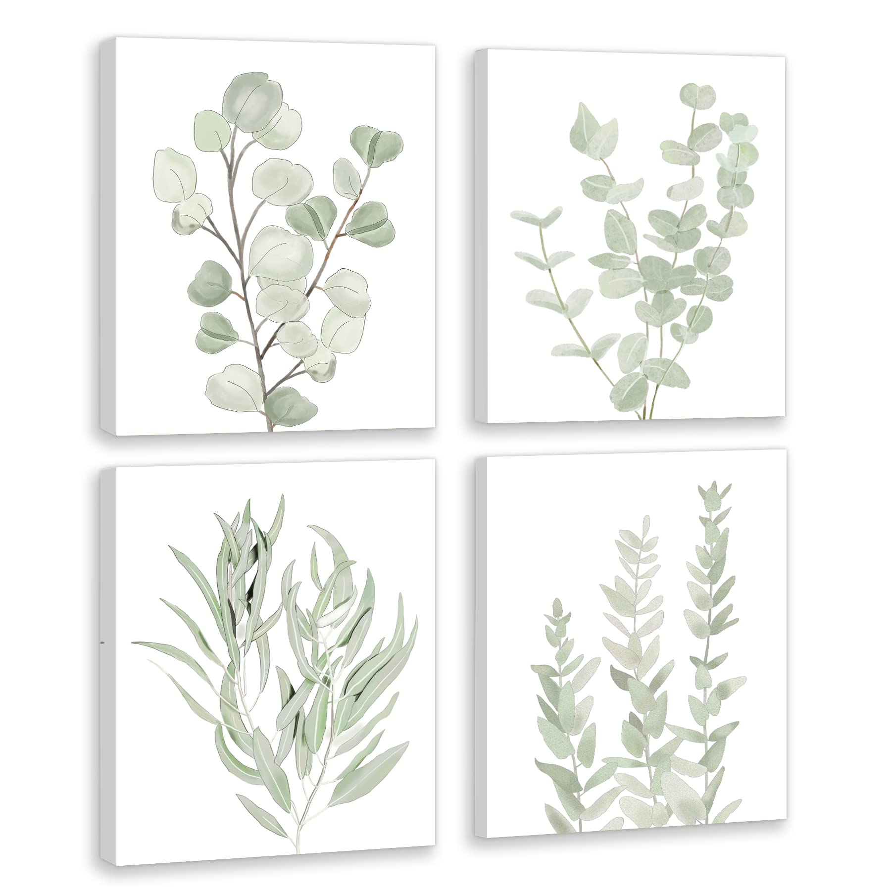 Framed Botanical Plant Canvas Wall Art | Boho Plant Wall Decor For Bedroom | Minimalist Floral Prints For Living Room | Light Gr