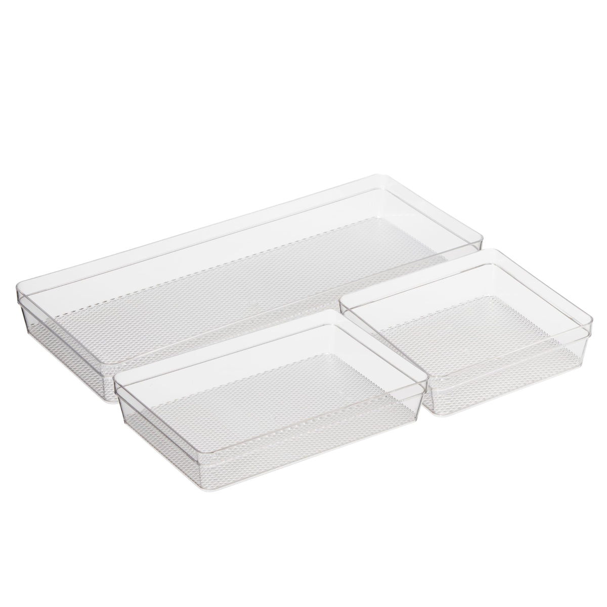 Oggi Set Of 3 Clear Drawer Organizers - (1) 6X6.25, (1) 6.25X9.25, (1) 6.25X15.75 - Ideal For Organizing Kitchen Drawers, Office