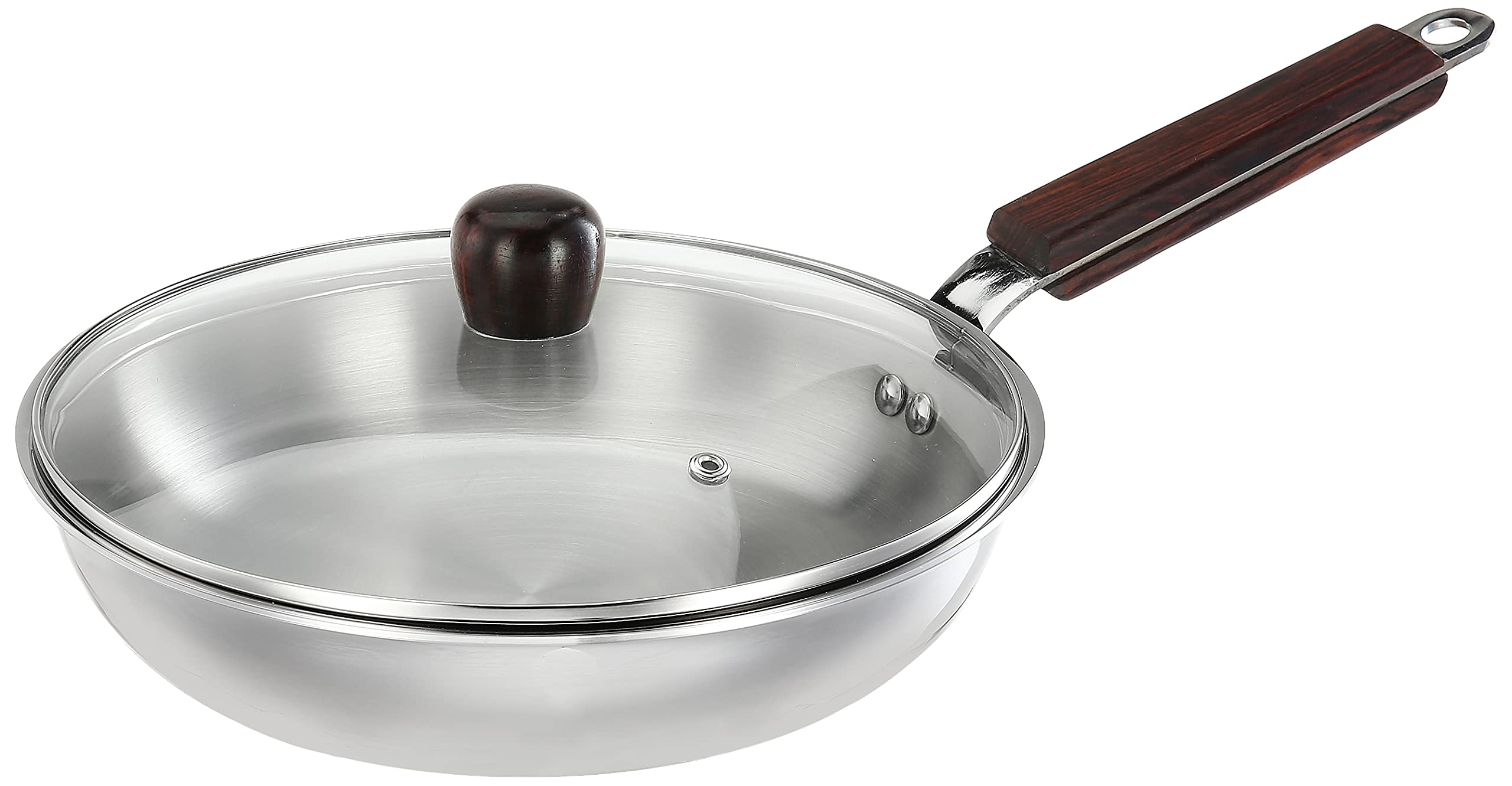 Amazon Brand  Solimo TriPly Frying Pan With Glass Lid And Wooden Handle, 24Cm