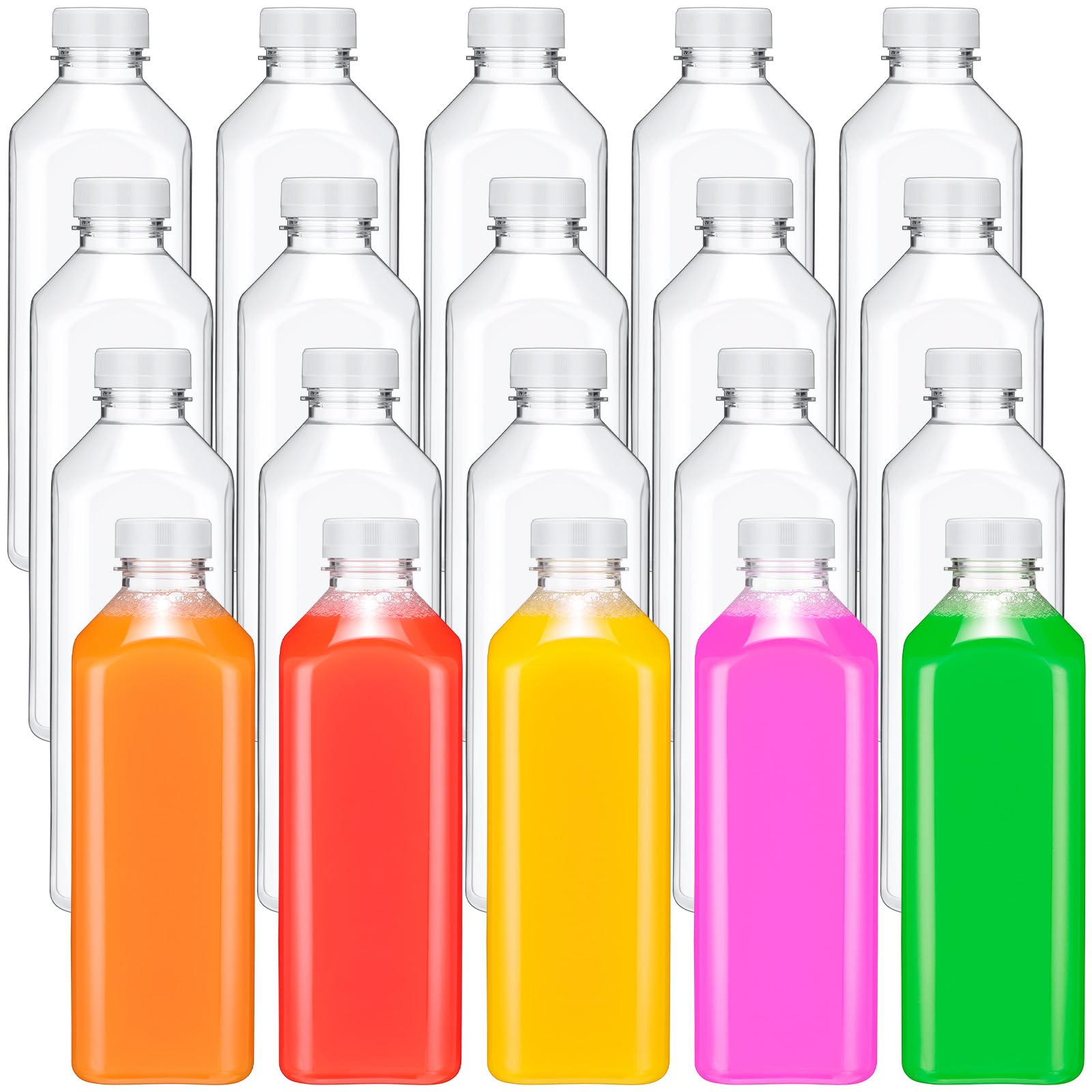 Didaey 20 Pieces 33 Oz Plastic Juice Bottles With Caps Bulk, Clear Empty Juice Bottles With Lids, Reusable Beverage Containers F