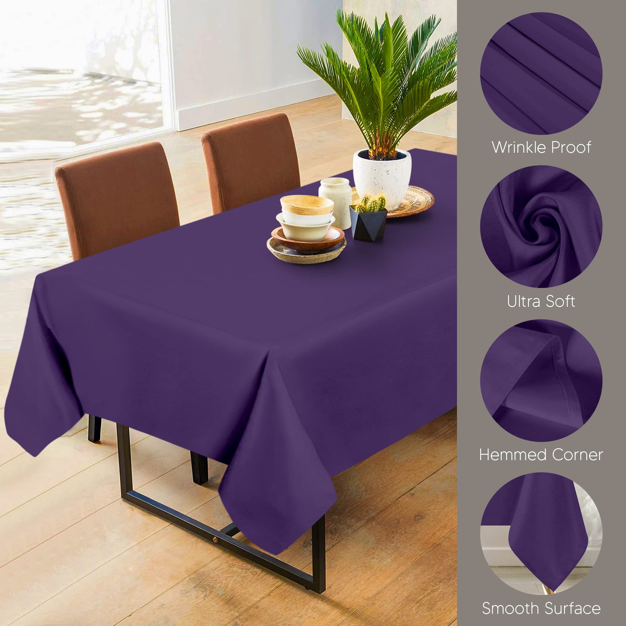 Utopia Kitchen Rectangle Table Cloth 2 Pack 60X102 Inches, Purple] Tablecloth Machine Washable Fabric Polyester Table Cover For
