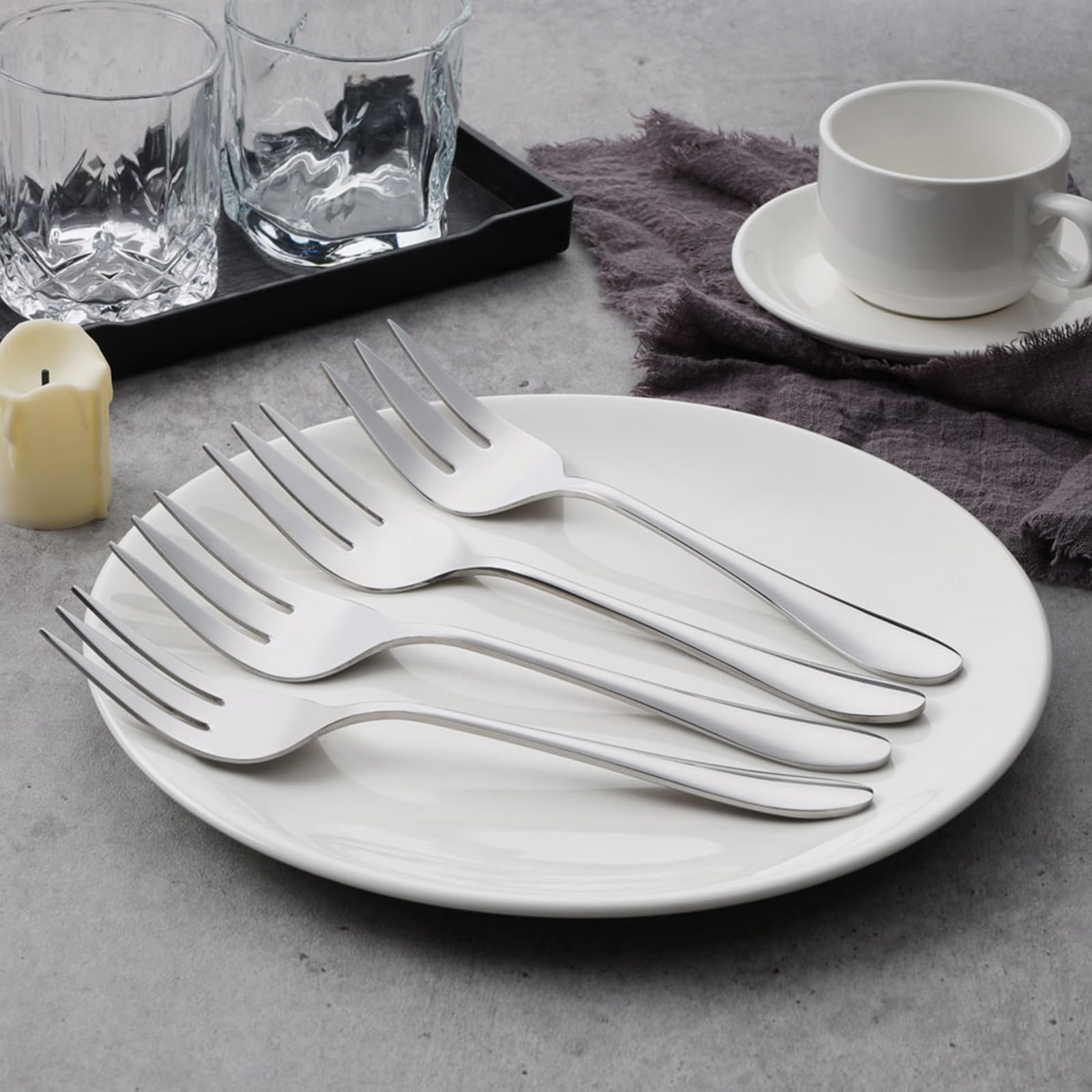 Stainless Steel Serving Forks, E-Far 4-Piece Metal Hostess Serving Utensils Set For Meat Catering Buffet Party Kitchen Restauran