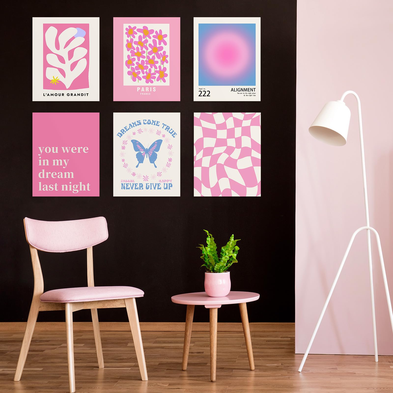 Habseligkeit Pink Wall Art Prints, Gradient Wall Posters, Buttefly Wall Art, Pink Room Decor For Grils Aesthetic Bedroom 8X10Inc