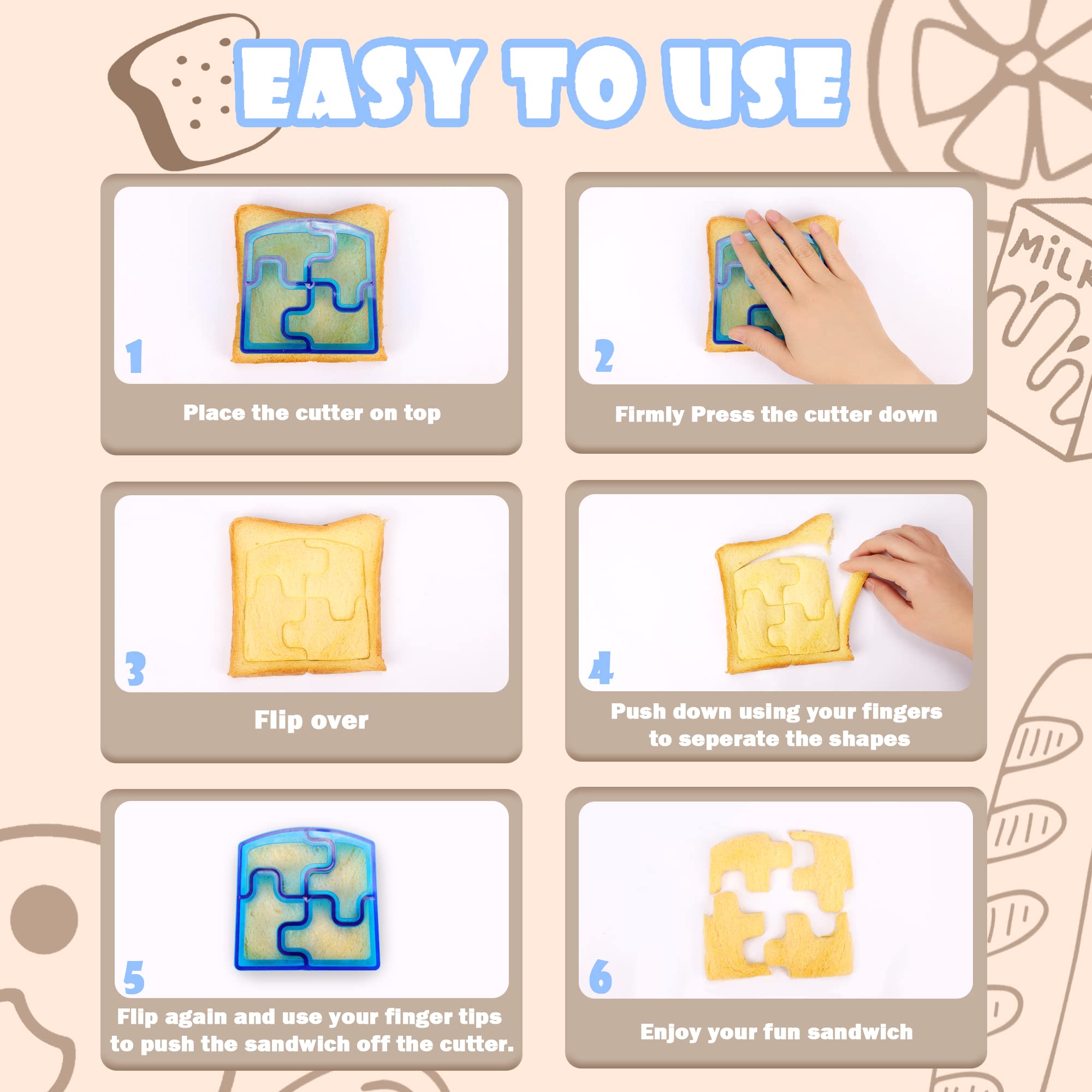 Fungyand Sandwich Cutter Set, All In One Bento Box Complete Supplies And Accessories Kit Includes Sandwich Bread Cutters, Fruit