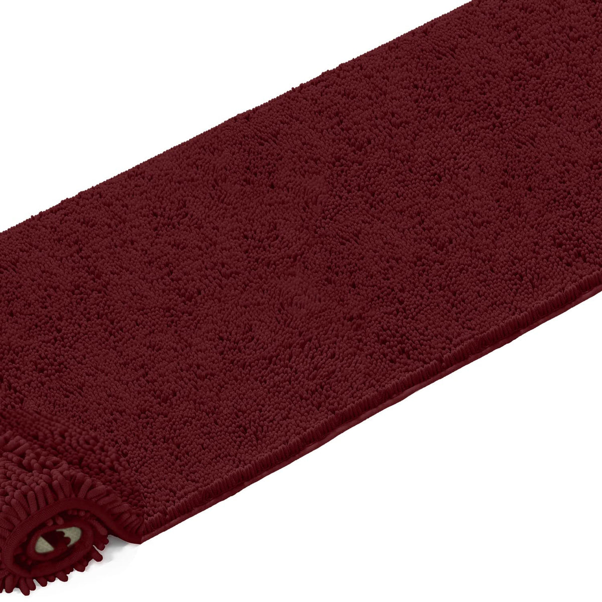 Luxurux Plush Bath Mat: 1'' Chenille Microfiber, Super Absorbent Shaggy Rug (21X59, Burgundy) - Machine Wash & Dry Style
