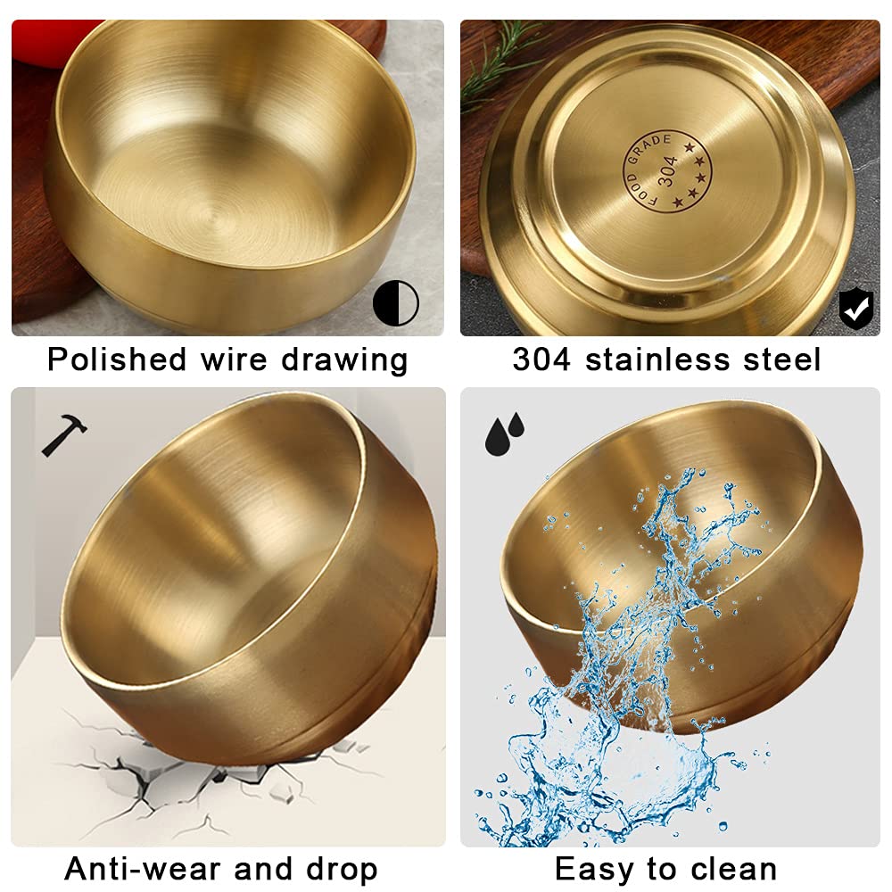 Roucerlin 4Pack Thick 304 Stainless Steel Bowls, Small Double Wall Rice Bowls, Stainless Steel Soup Bowl Salad Bowl Noodle Bowl,