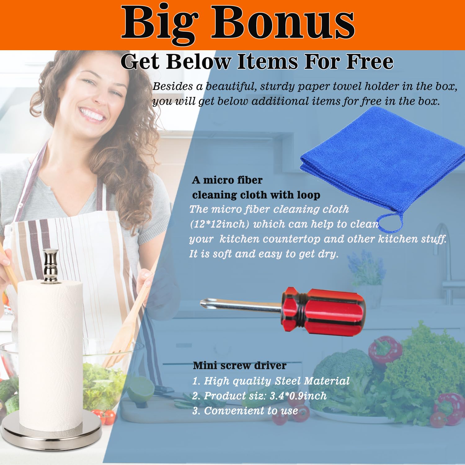 Sfemn Paper Towel Holder Countertop, Stainless Steel Heavy Base (2Lbs In Weight, And 6.7Inch In Diameter), Paper Towel Rack, Rip