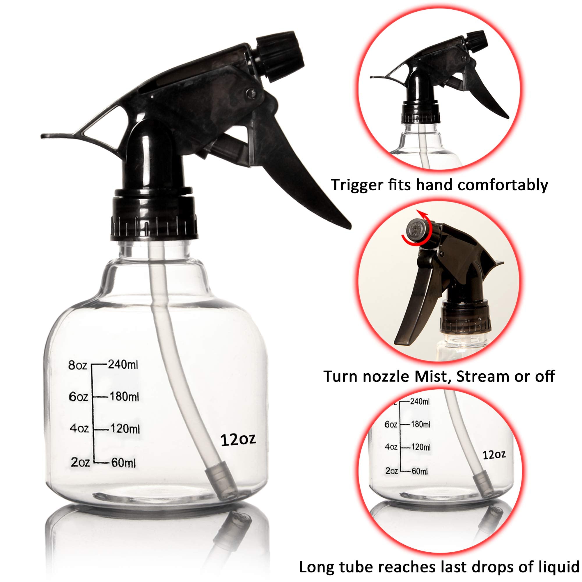 Youngever 12 Pack Empty Plastic Spray Bottles, Spray Bottles For Hair And Cleaning Solutions (12 Ounce)