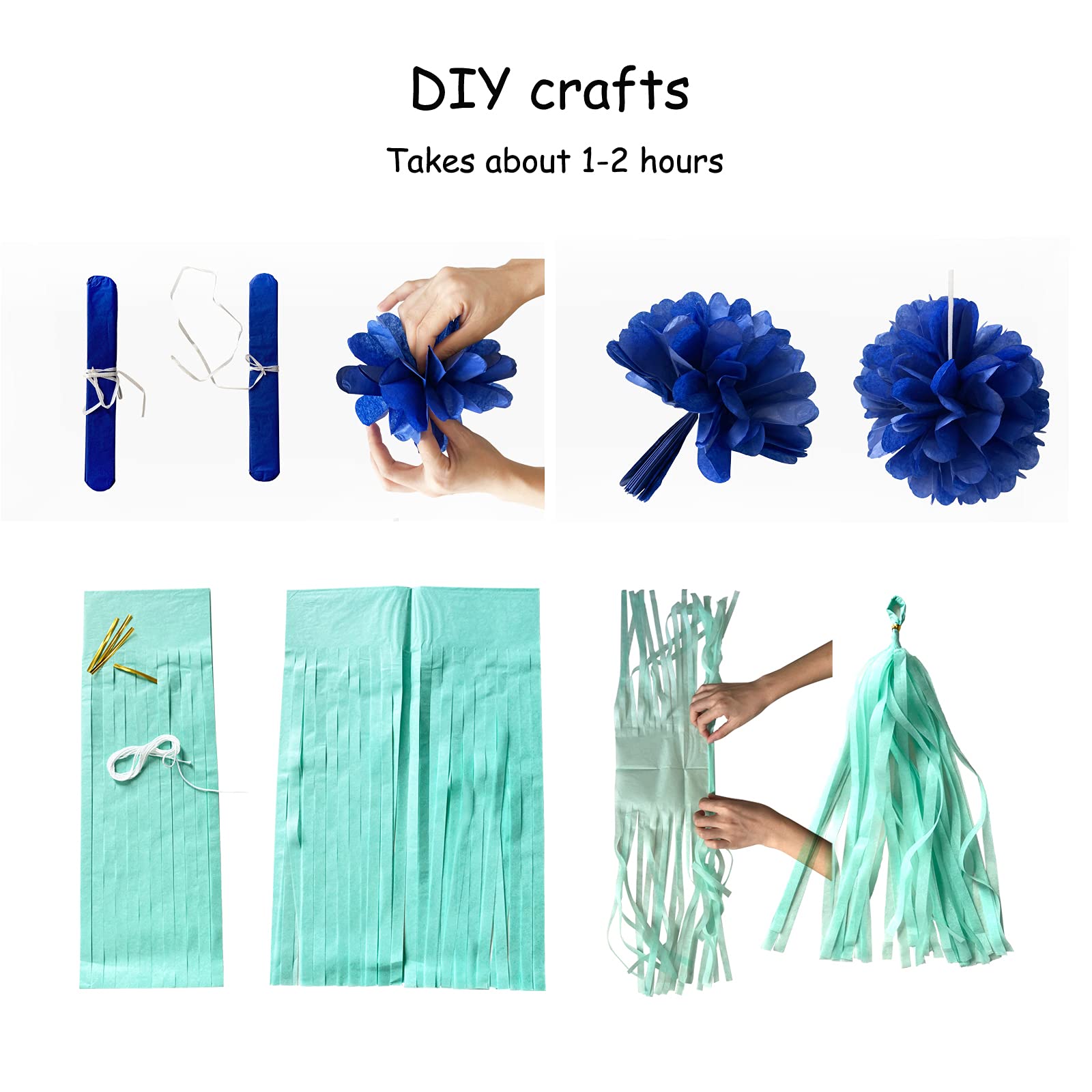 Navy Blue White Gold Party Decoration 23Pcs Kits-Paper Flowers,Banner Flags,Circle Banner,Tassel Garland Birthday Bachelorette B