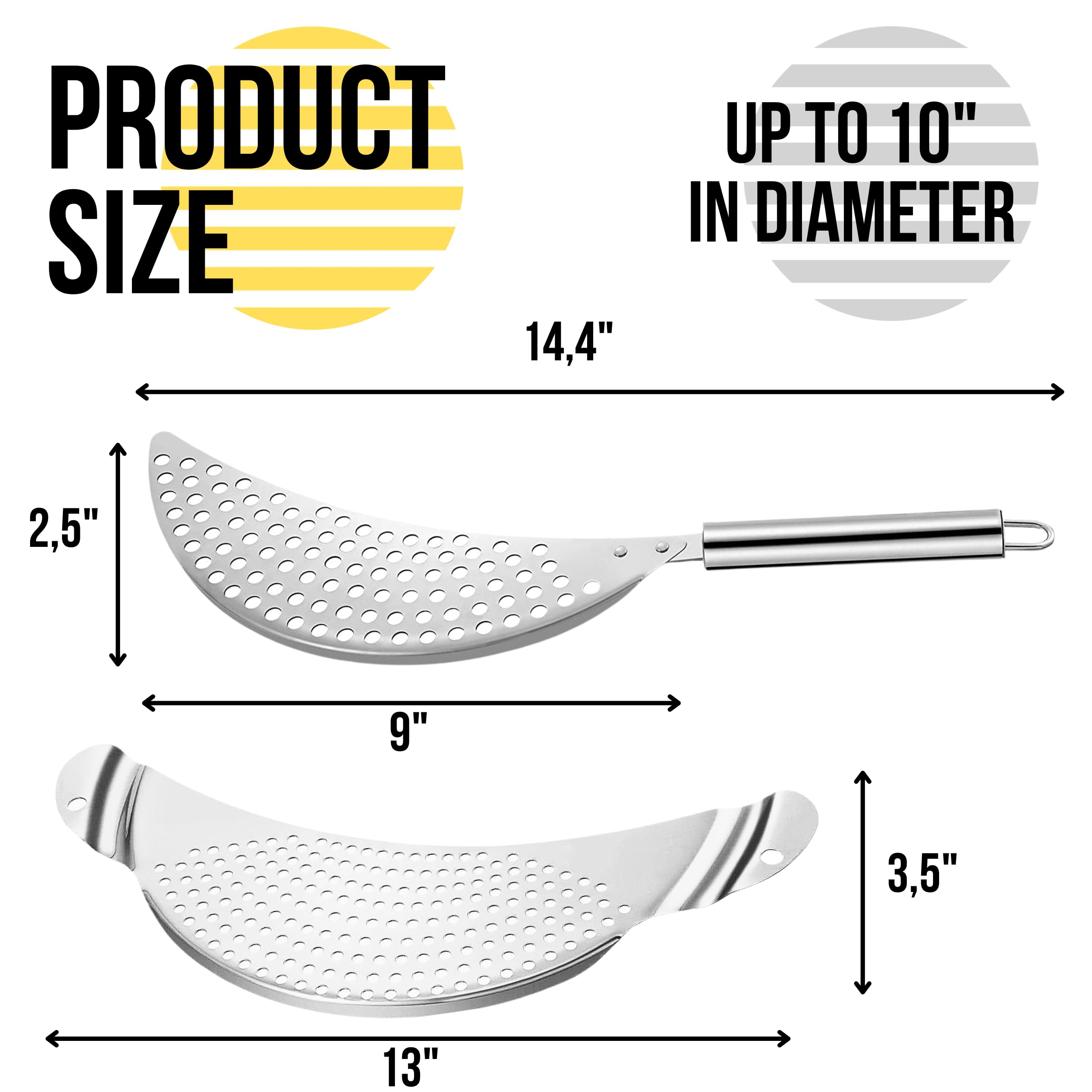 Pack Of 2 Pot Strainer With Handle - 10 Inch Stainless Steel Colander With Handle Stainless Steel Held Crescent Drainer Pan Cres