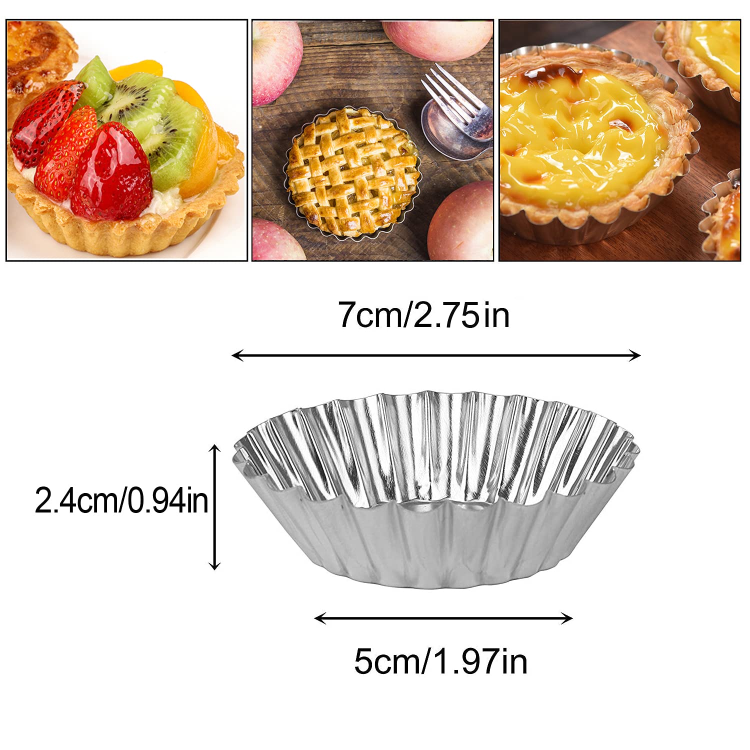 Bezall 20Pcs Egg Tart Molds, Mini Round Cake Molds Tart Pan Aluminium Pie Tins Cupcake Pudding Muffin Baking Cups
