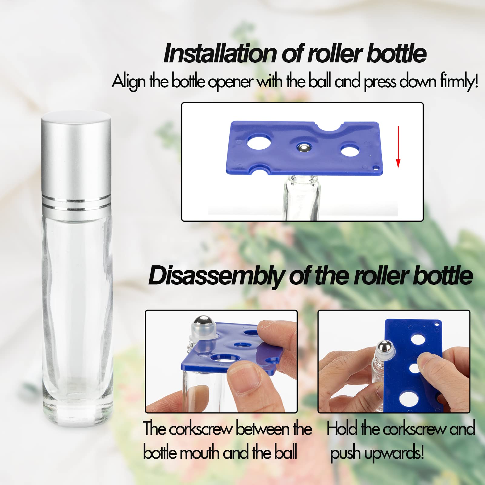 6 Pack Essential Oil Roller Bottles, 10Ml Roller Balls For Essential Oils, Clear Glass Roller Bottles, Roll On Bottles With Stai