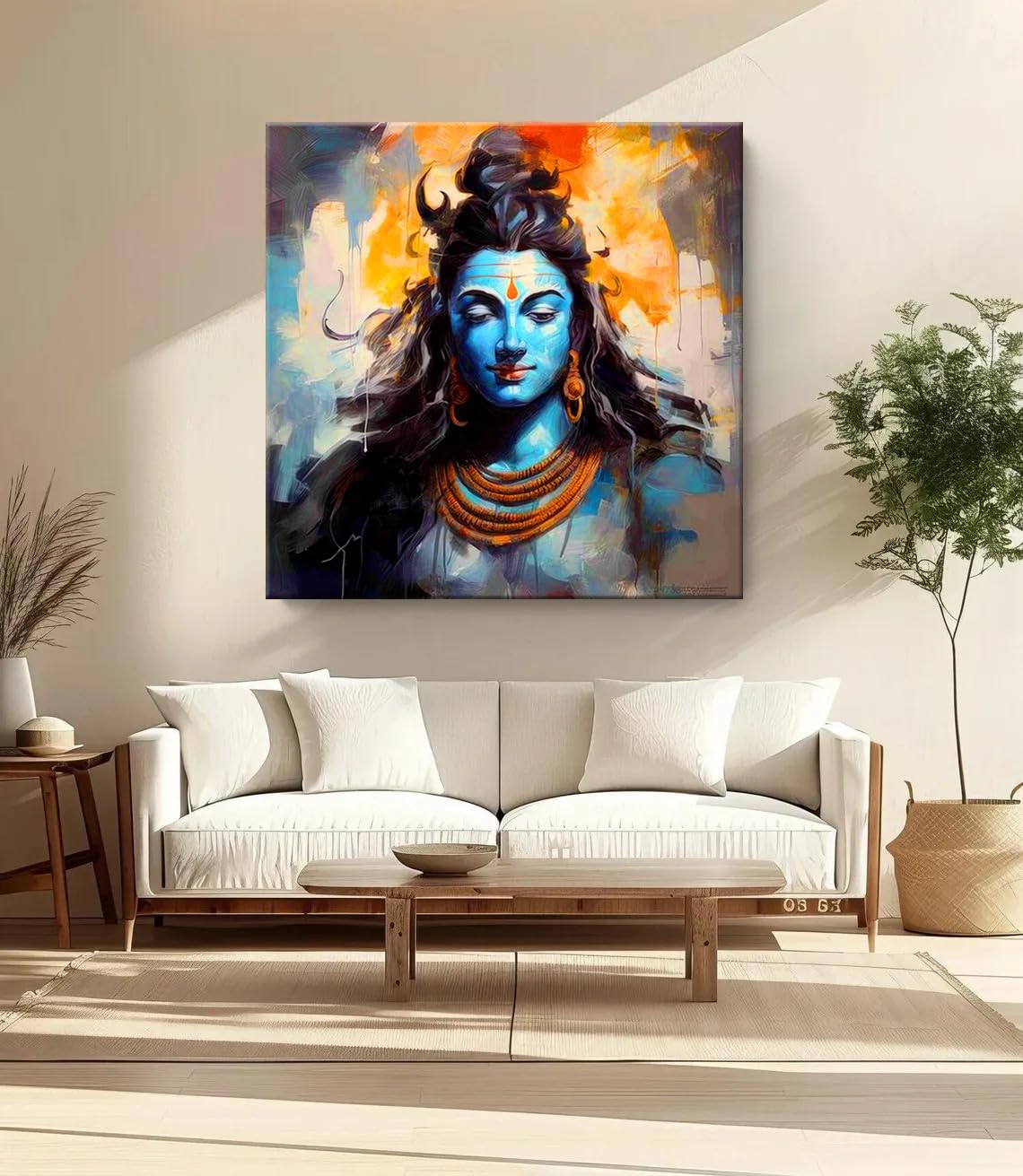 999Store Abstract Shiva Canvas Painting Art: Meditative Lord Shiva Portrait For Contemporary Spiritual Home And Meditation Space
