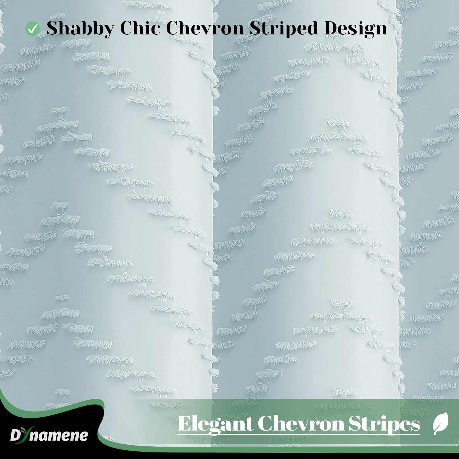 Dynamene Boho Farmhouse Shower Curtain, Fog Blue Fabric Tufted Chevron Striped Textured Tassel Shower Curtains For Bathroom, Sha