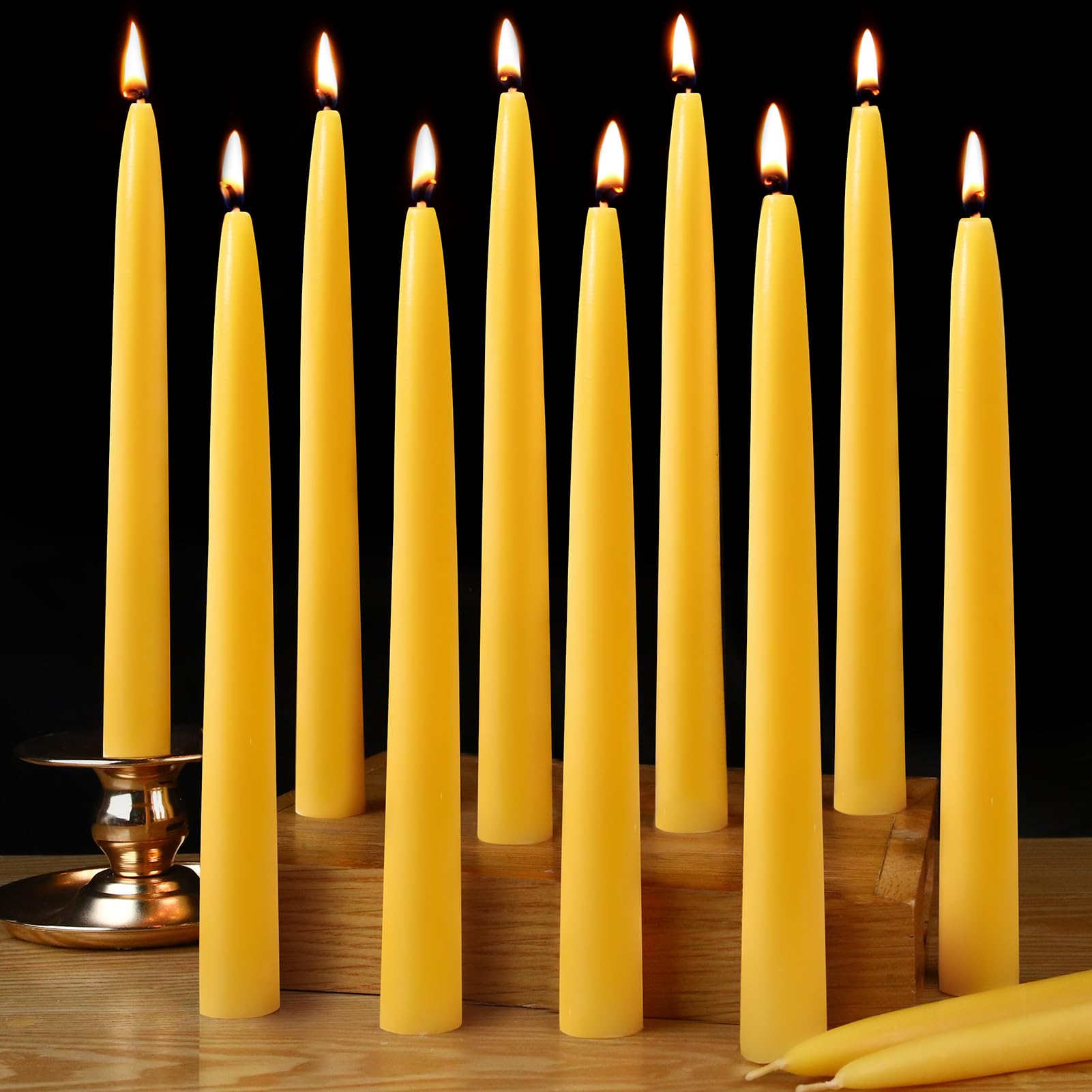 12pcs 10 Beeswax Taper Candles Natural Pure Beeswax Candles Smokeless Dripless 10 Hour Long Burn Time Beeswax Candlesticks for H
