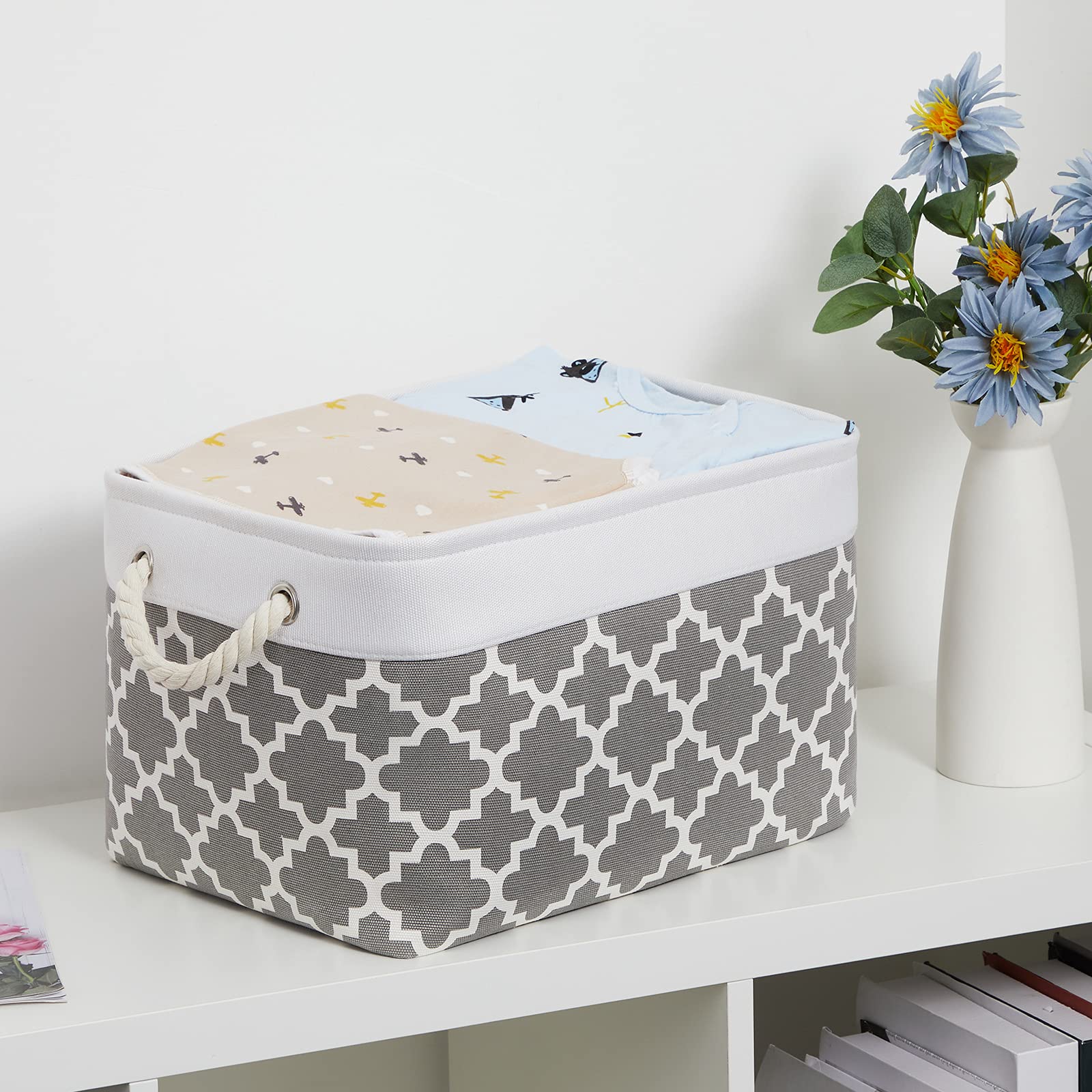 Bidtakay Basket Storage Bins Baskets For Organizing Set Of 3 Collapsible Cloth Storage Linen Closet Organizer 15 X 11 X 9.5 Inch