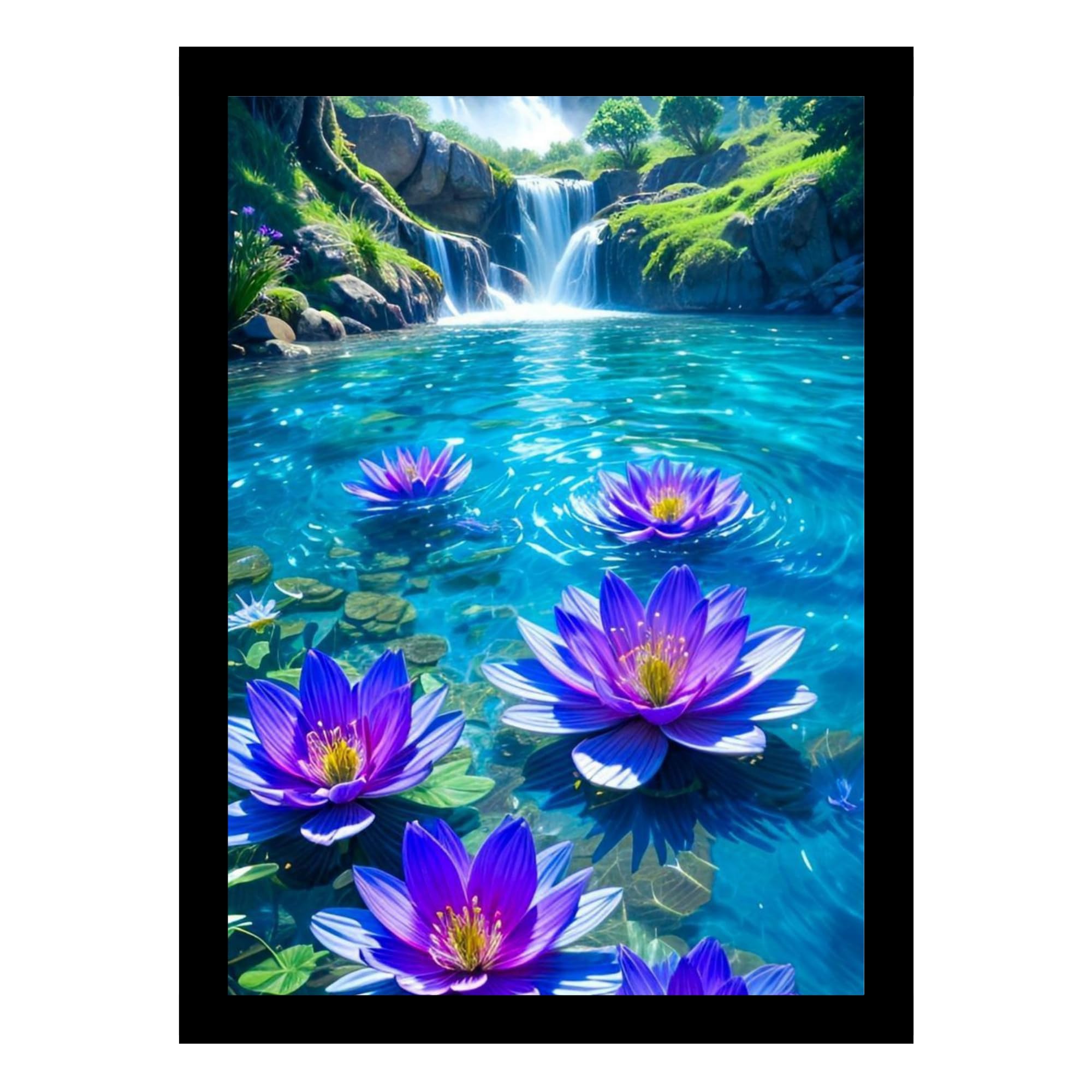 Divaframes Waterfall Painting With Frame VastuBlack Wooden Frame (10 X 14 Inches) | Vastu Wall Art | Waterfall Photo Frame For P