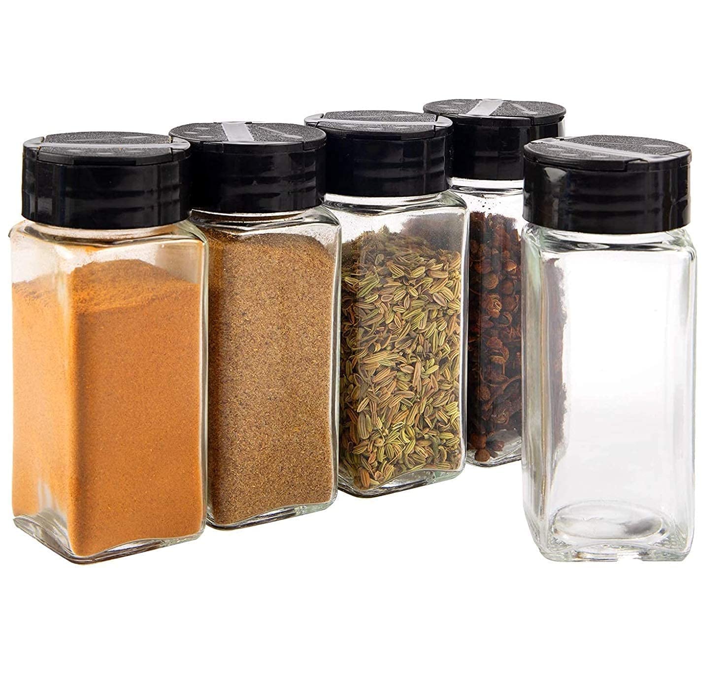 Glocasa Glass Spice Jars, Square, 120Ml, Set Of 6, With Dual Sifter Black Lid, Airtight Salt Pepper Seasoning Storage Containers