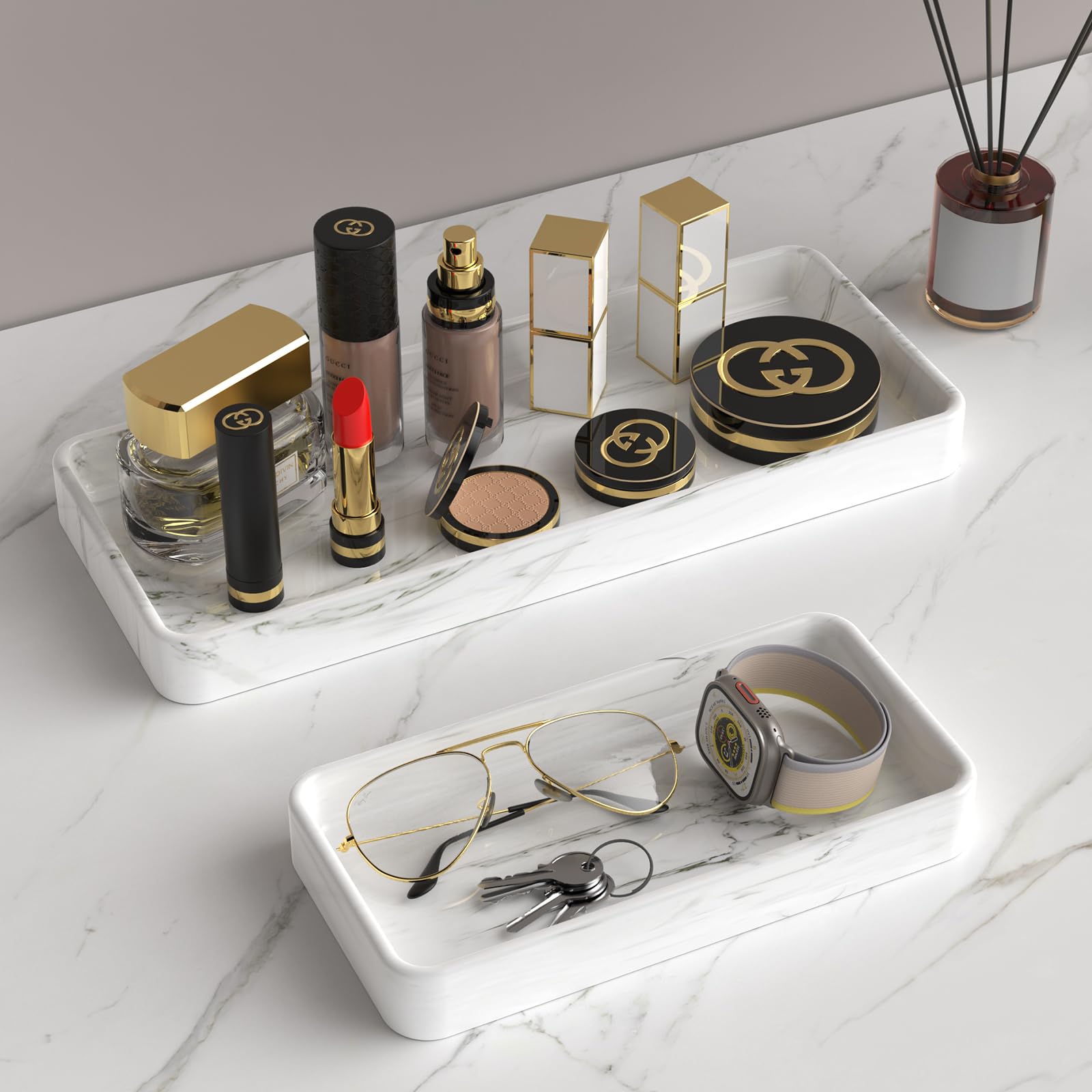 Gurygo 8'' Ceramic Bathroom Vanity Tray For Kitchen Counter - Kitchen Soap Tray - Rectangular Vanity Tray For Bathroom - Porcela