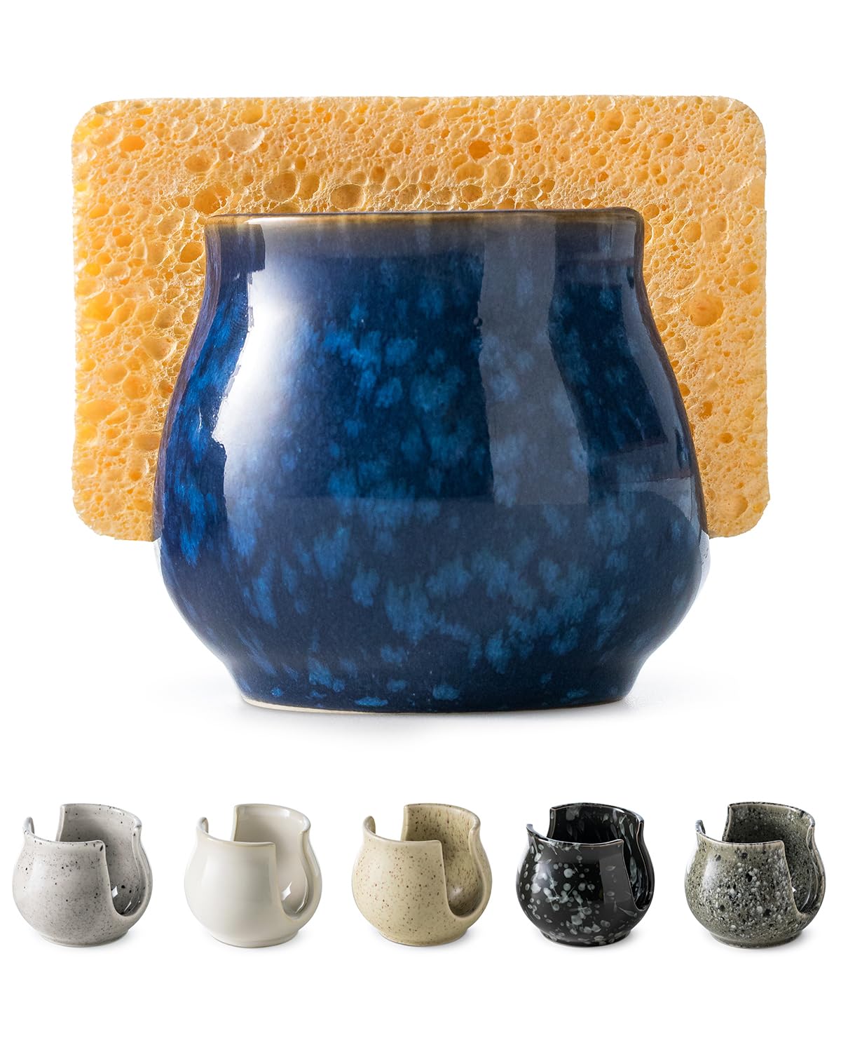 Zoeeker Ceramic Sponge Holder, Kitchen Sink Scrubby Caddy Organizer Dish Sponge Dish Rack for Scrubbers, Bathroom, Sink, Blue