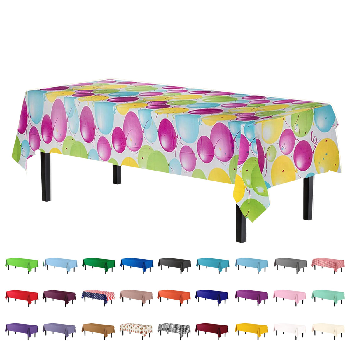 Exquisite 12 Pack Premium Quality Balloon Design Plastic Tablecloth - 54 Inches By 108 Inches Of Fabulous Rectangle Birthday Tab