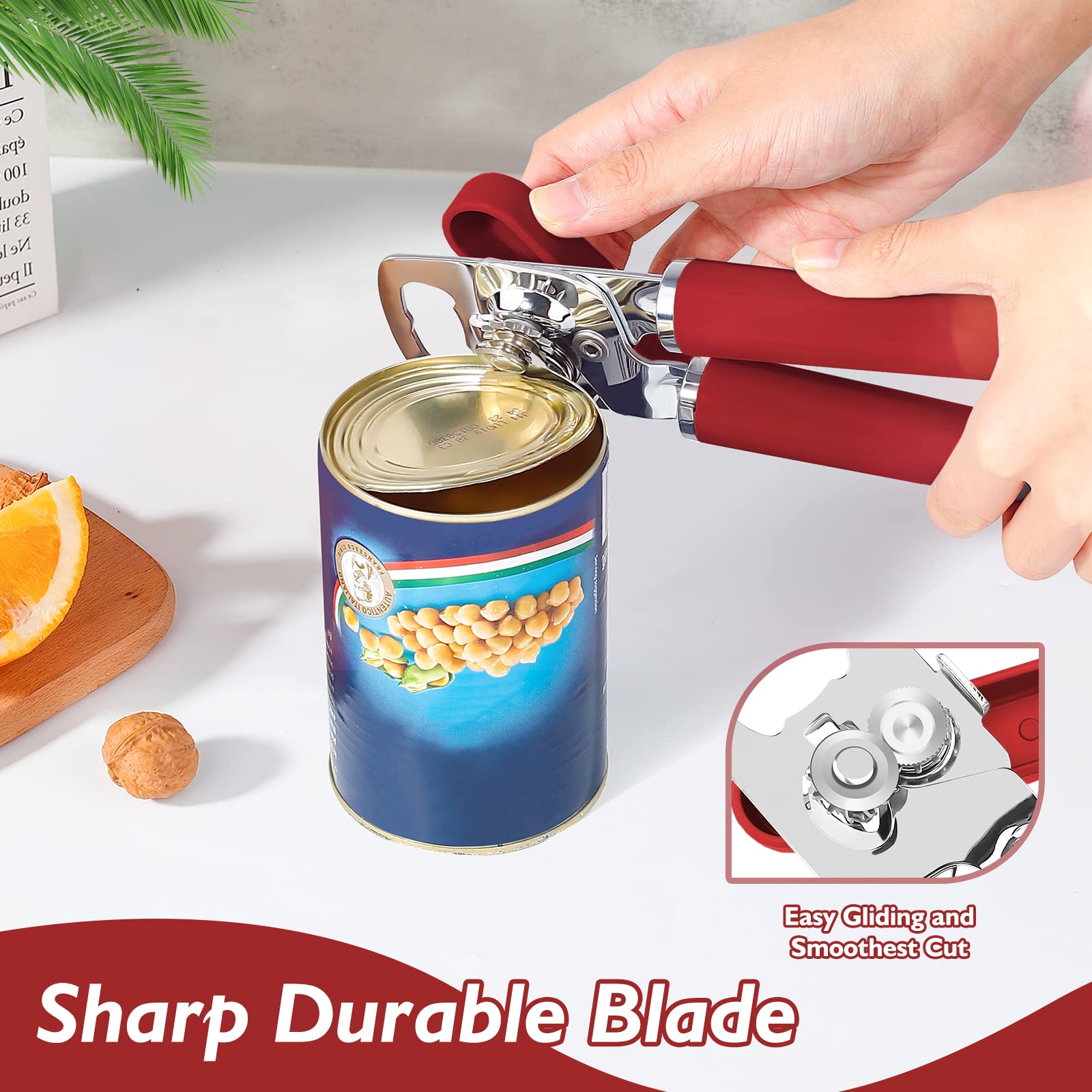 Mebotem 10 Colors, Manual Handheld Heavy Duty Hand Can Opener Smooth Edge Stainless Steel, Top Lid Kitchen Gadgets, Best Large R