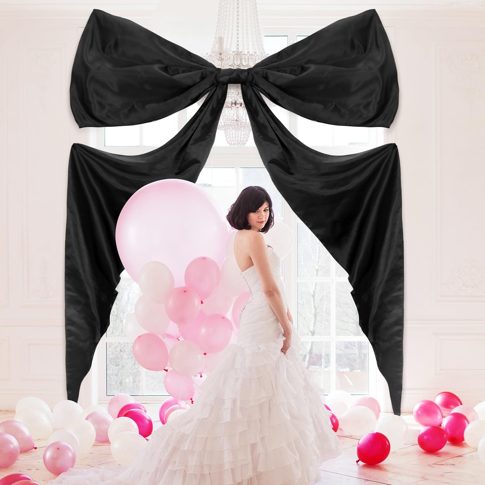 Wavwavw Big Wall Bow Decorations 39 x 72 Inch Giant Birthday Party Decor Ribbon Hanging Tie Bow Decor for Coquette Party Baby Sh