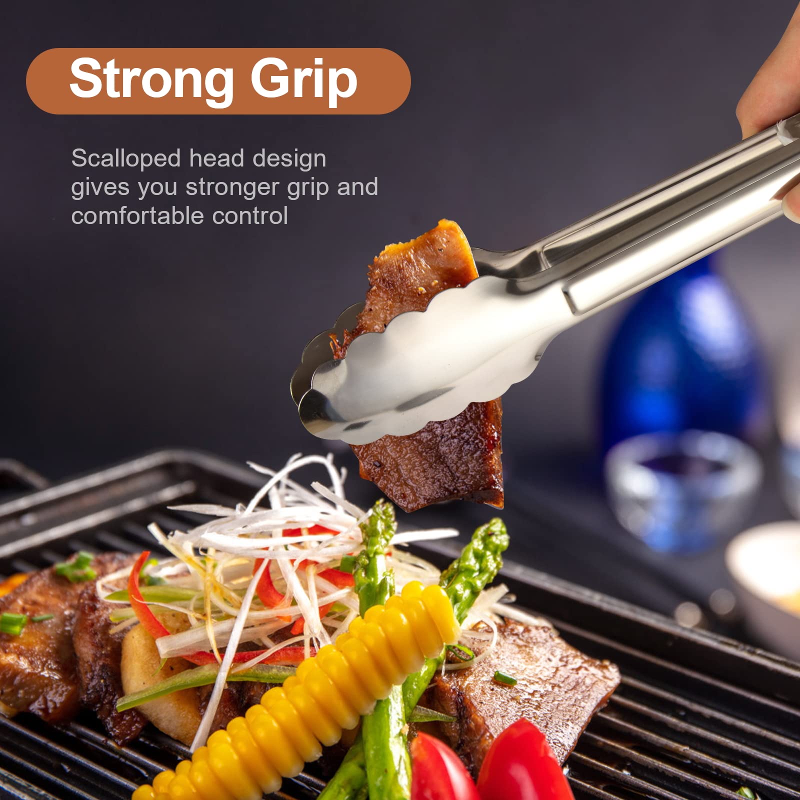 6 Pack Serving Tongs Kitchen Tongs, Buffet Tongs, Stainless Steel Food Tong Serving Tong, Small Tongs