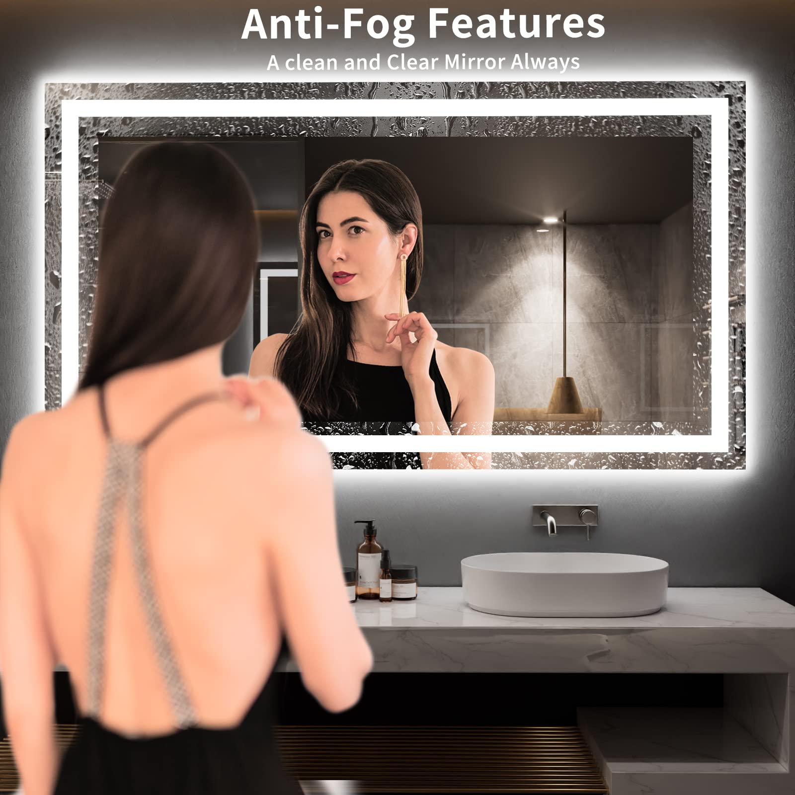 Loaao 72X40 Led Bathroom Mirror With Lights, Anti-Fog, Dimmable, Backlit + Front Lit, Lighted Bathroom Vanity Mirror For Wall, M