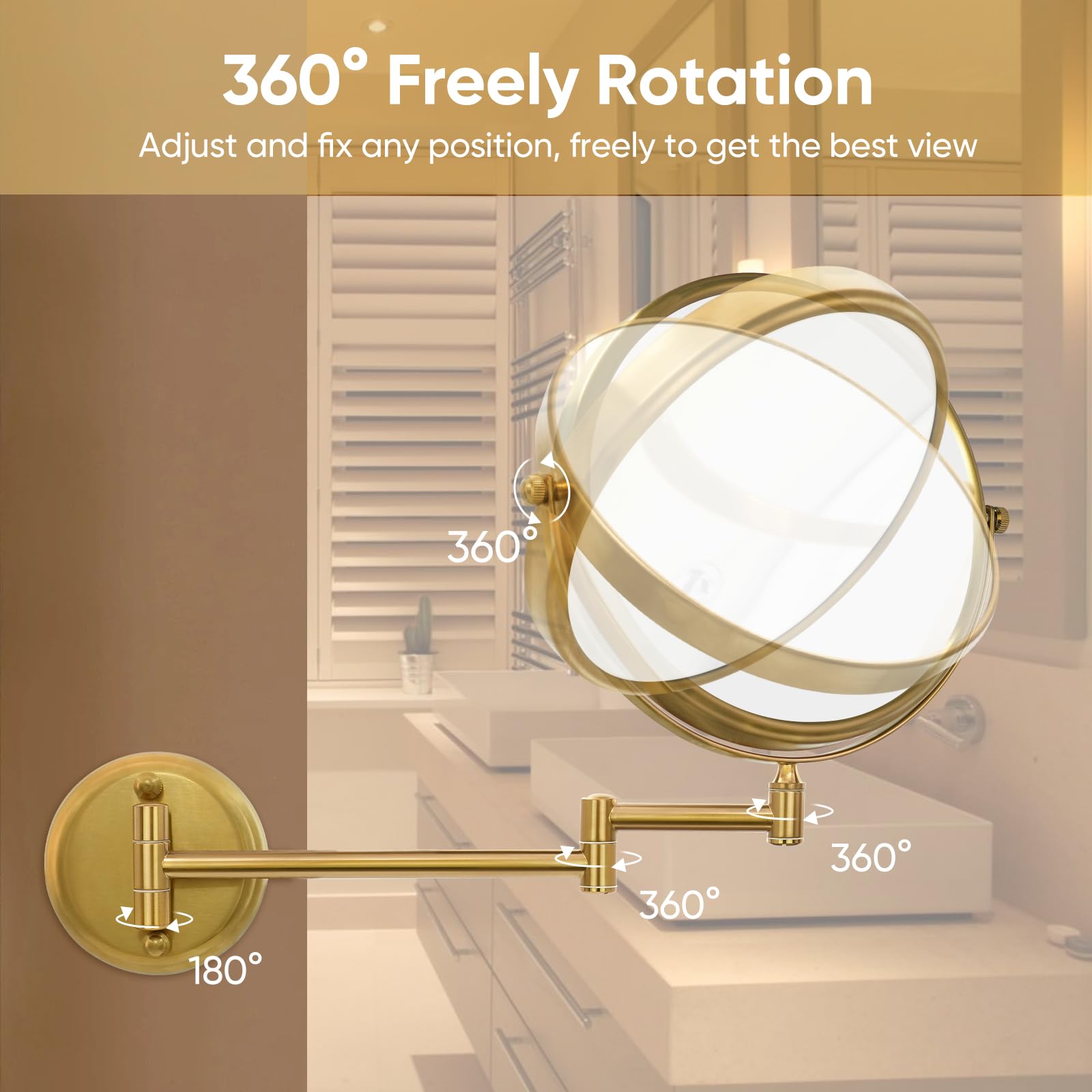 Gurun 8'' Wall Mounted Makeup Mirror With 10X Magnification,Two-Sided Swivel Bathroom Mirror,Brushed Gold Finish M1306Gj(8'',10X