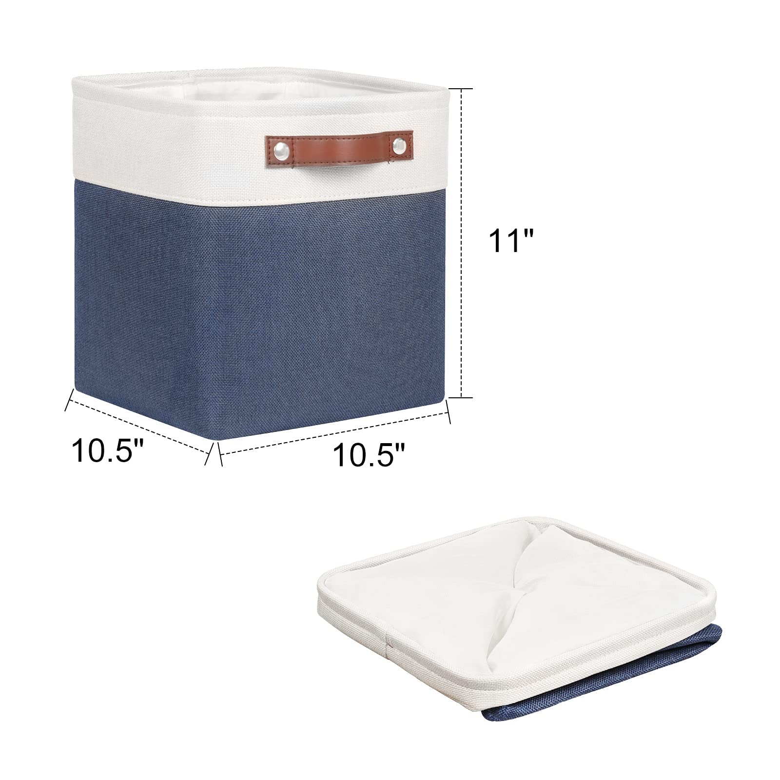 Univivi Fabric Cube Bins Set Of 4 Storage Baskets With Pu Handles For Home Closet Nursery Foldable Storage Bins (Blue, 10.5'' X