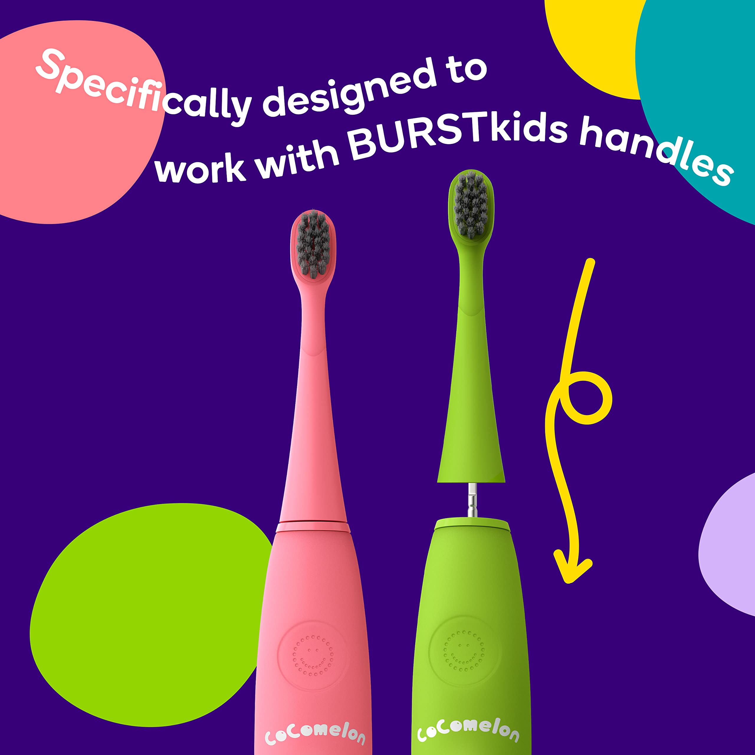 Cocomelon X Burstkids Electric Toothbrush Replacement Brush Heads - Charcoal-Infused, Soft Bristles For Deep Clean, Stain Remova