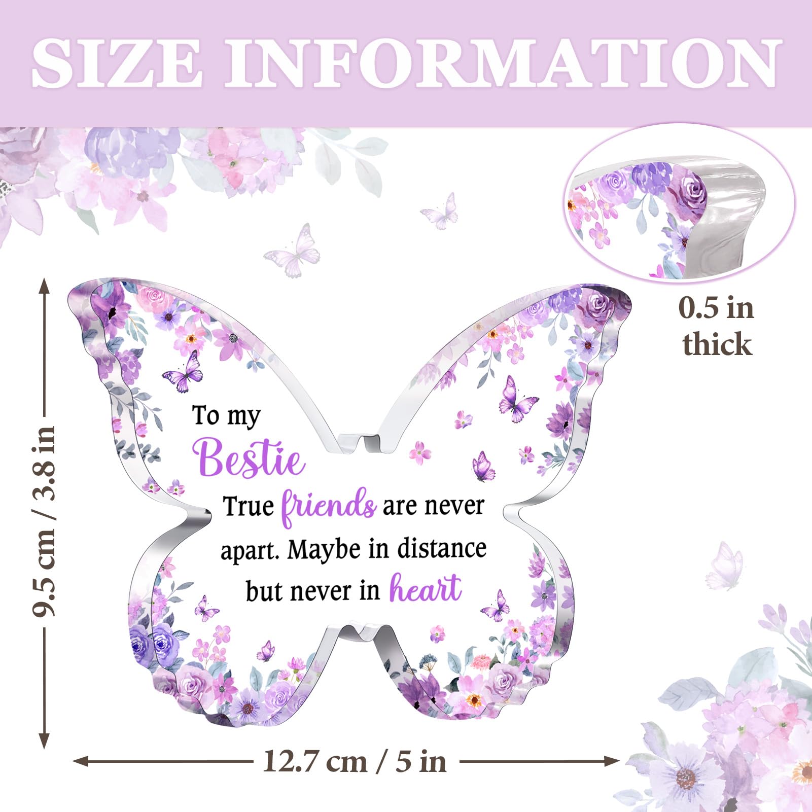 Glydein Best Friend Christmas Gifts for Women, Unique Purple Butterfly Acrylic Plaque Desk Decor, Bestie Best Friend Birthday Gi