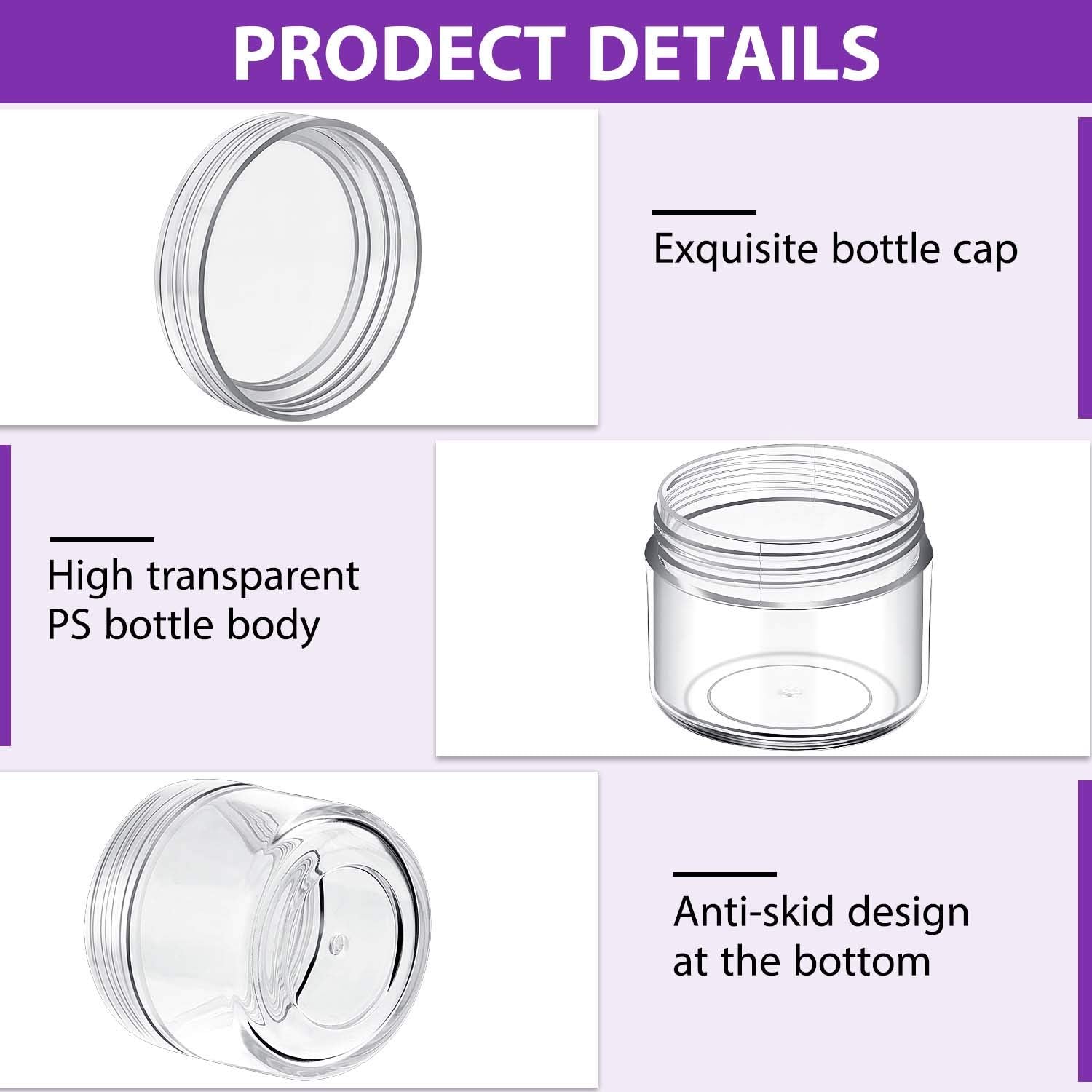 50 Pieces 20G Empty Clear Plastic Pot Jars With Lids Round Cosmetic Sample Containers Mini Travel Jars For Storage Of Creams Lip