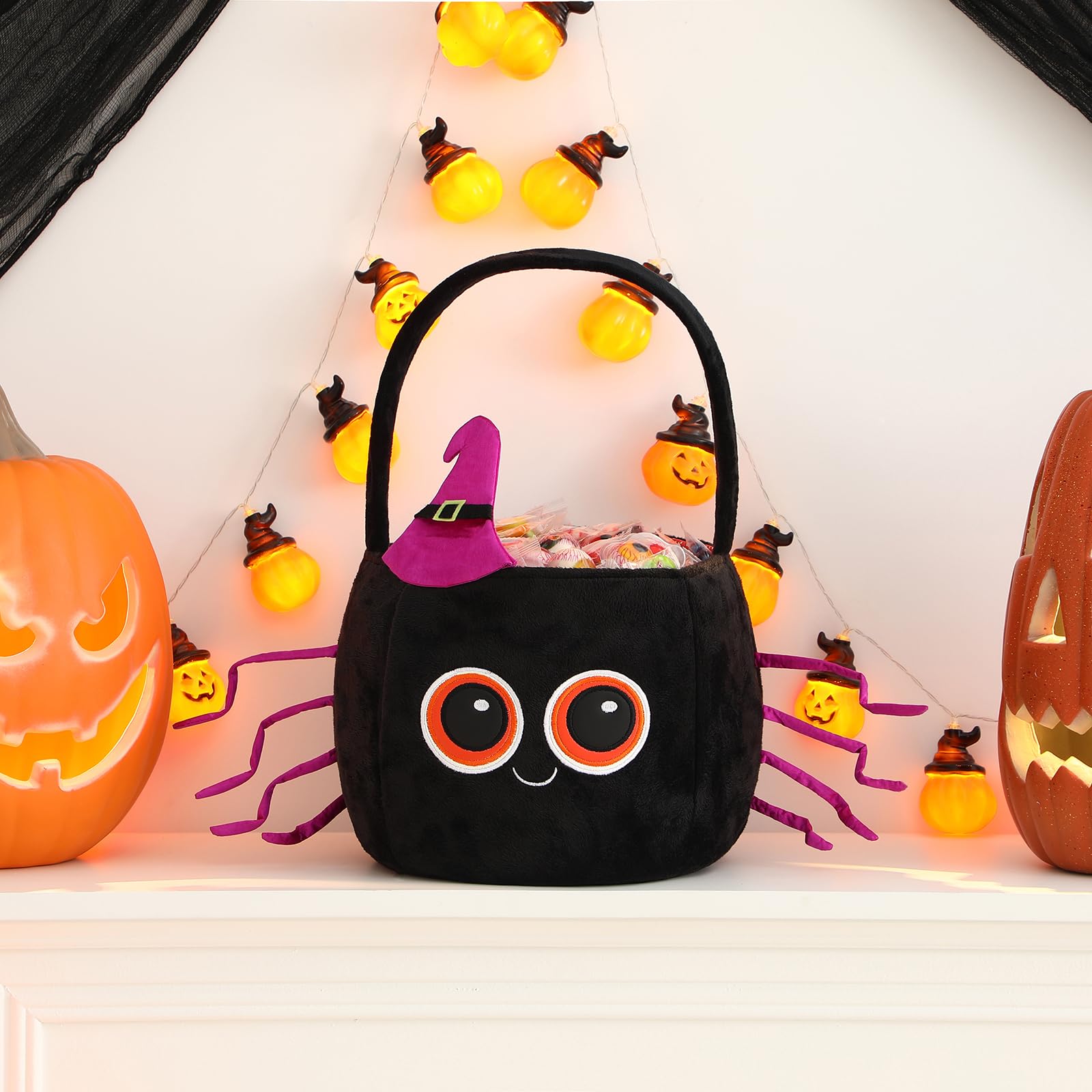 THOVSMOON Halloween Trick or Treat Bags Candy Basket Tote, Gift Bucket for Halloween Party Favor Supplies (Spider)