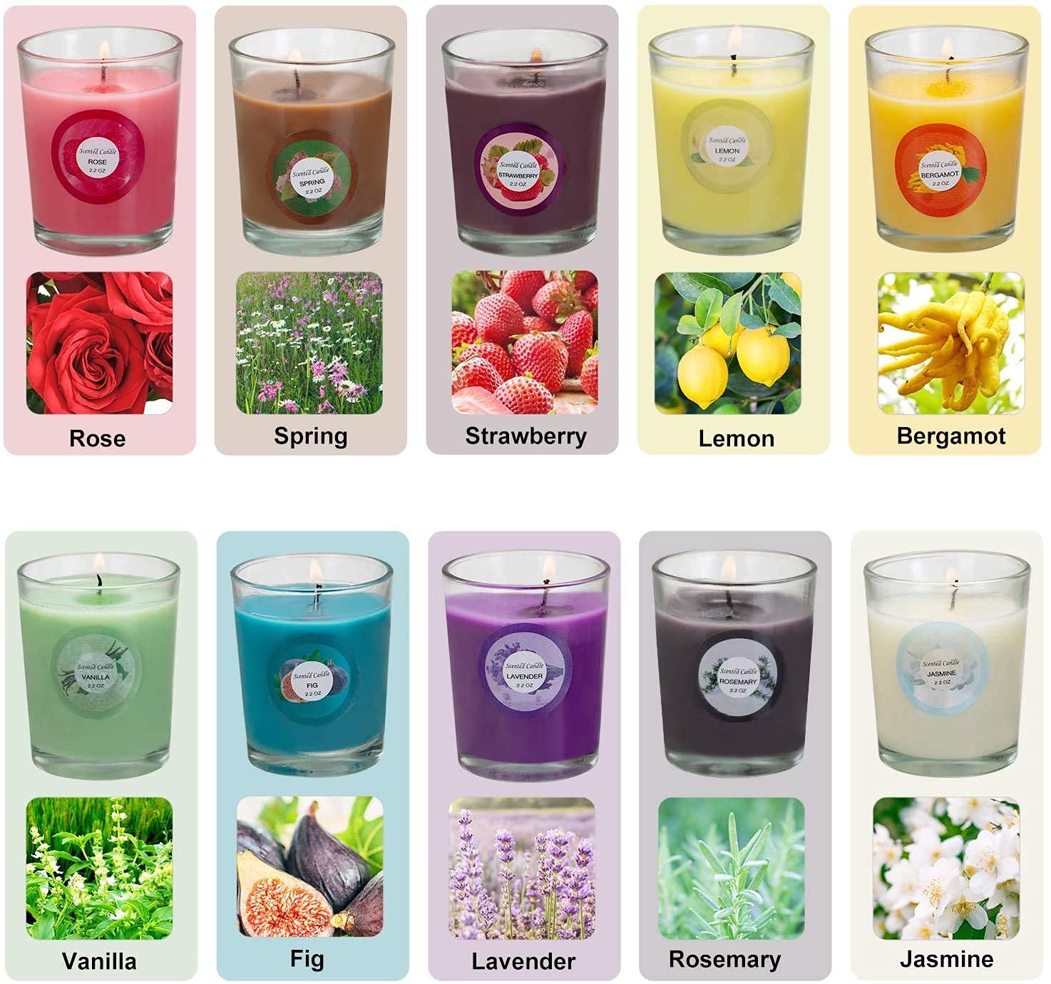 DALANG Scented Candles, Jasmine, Rose, Vanilla, Bergamot, fig, Lavender, Lemon, Spring,Strawberry, Rosemary, Aromatherapy Candle