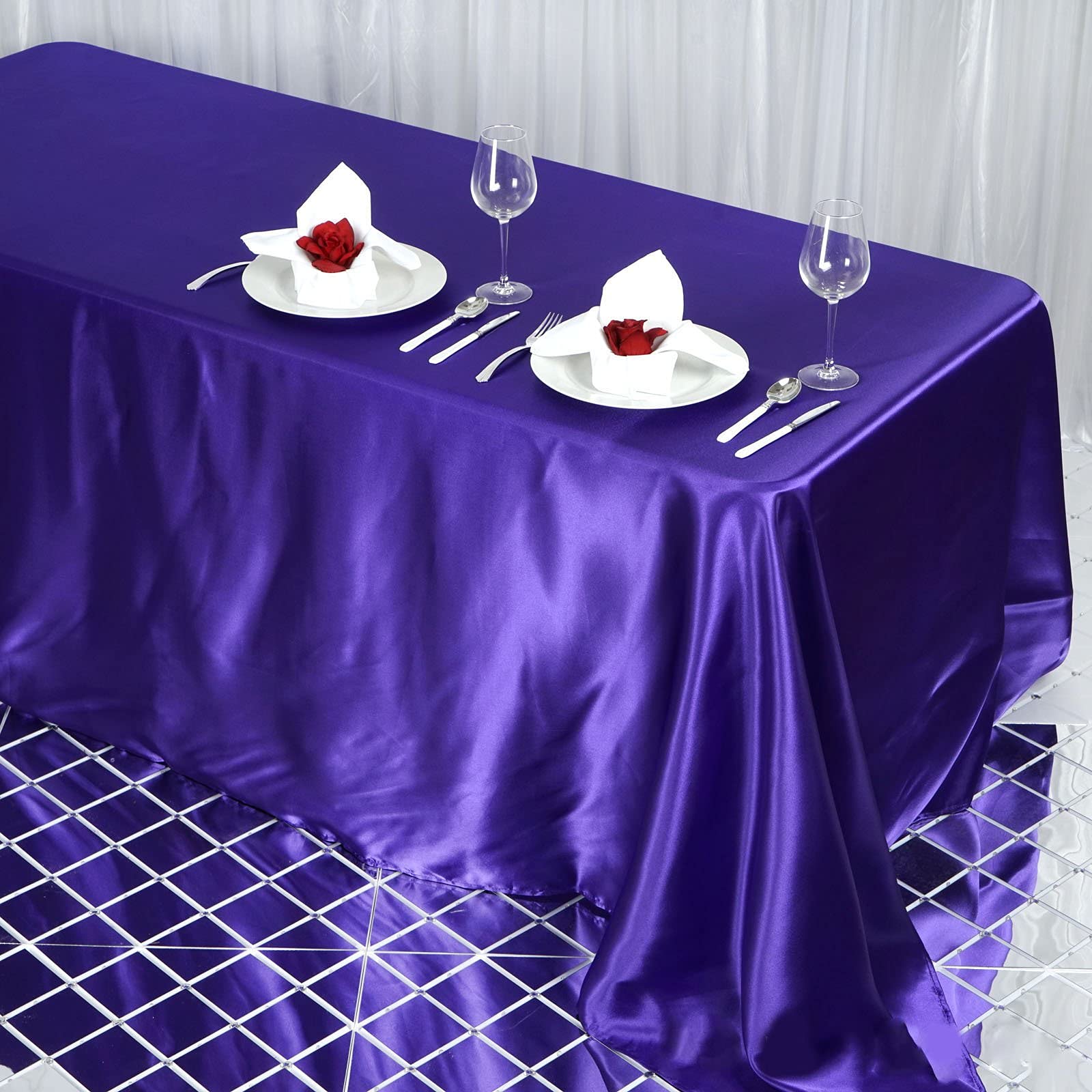 Balsacircle 90X132 Inch Purple Satin Rectangle Tablecloth Table Cover Linens For Wedding Table Cloth Party Reception Events Kitc