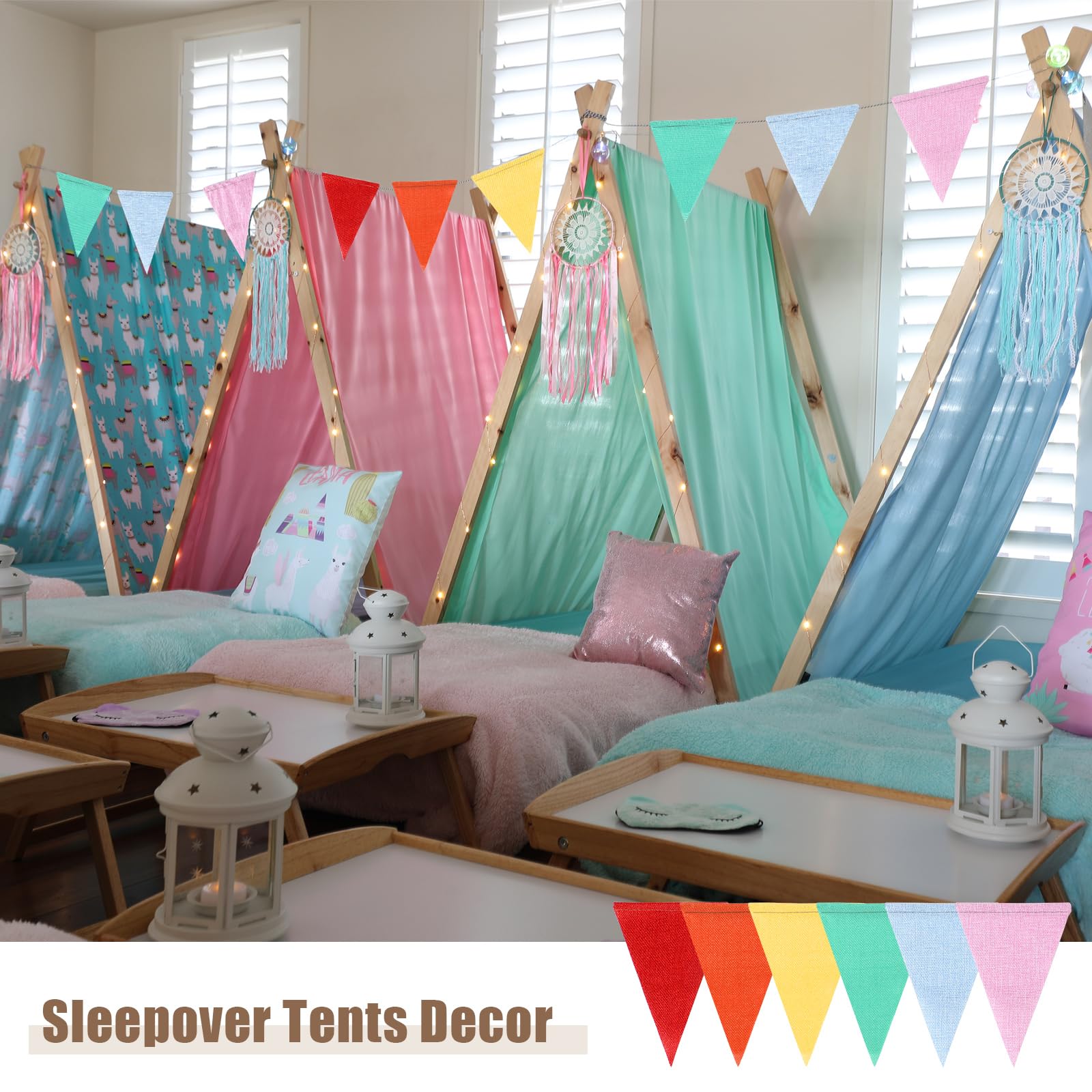 HESTYA 42 Pieces Colorful Pennant Banner Flag Multicolor Bunting Triangle Banner Pastel Pennants for Birthdays Easter School Car