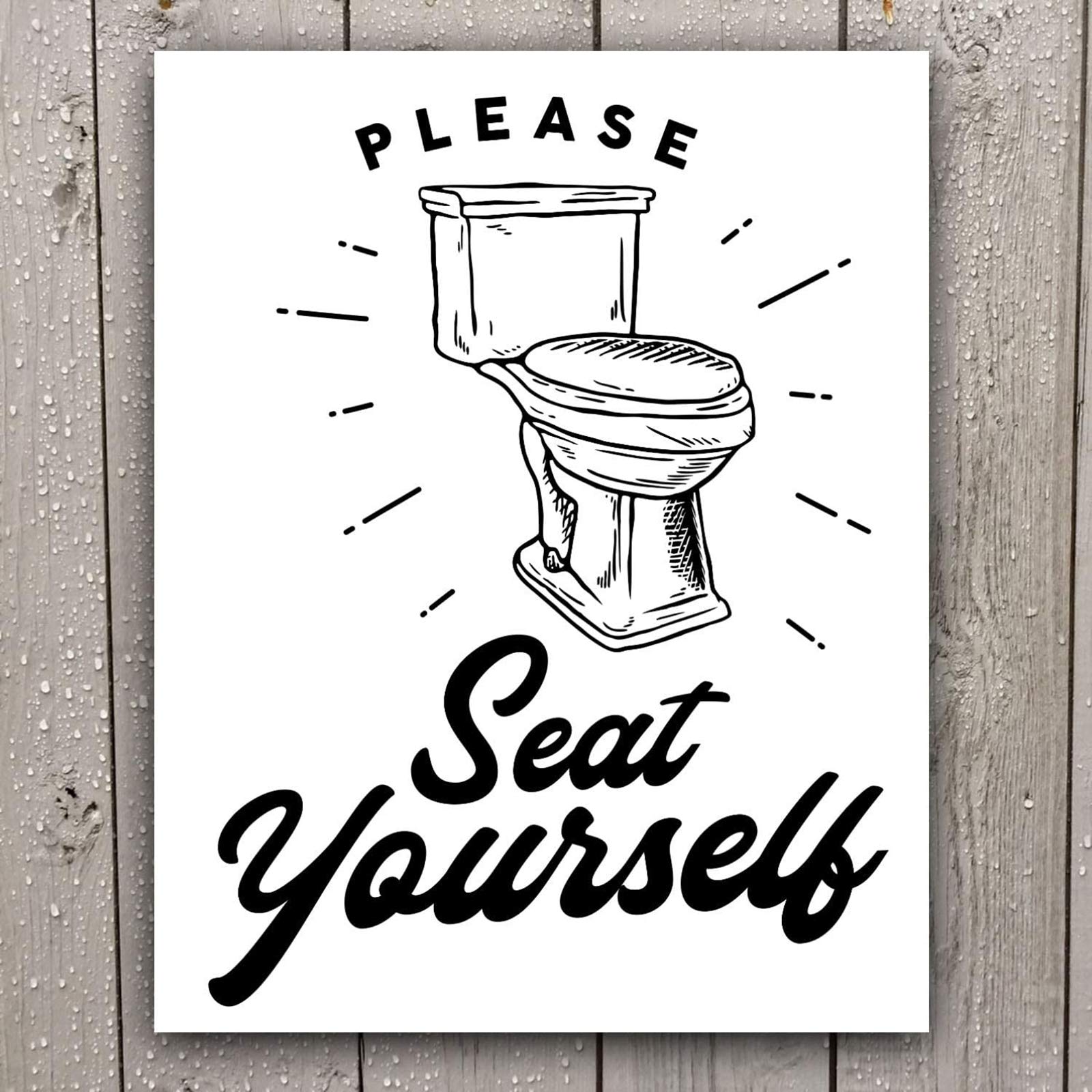 Funny Bathroom Signs (Set Of 4 Unframed - 8 X 10 Inches), Bathroom Typography Wall Decor Prints,Black And White Unframed By Mode