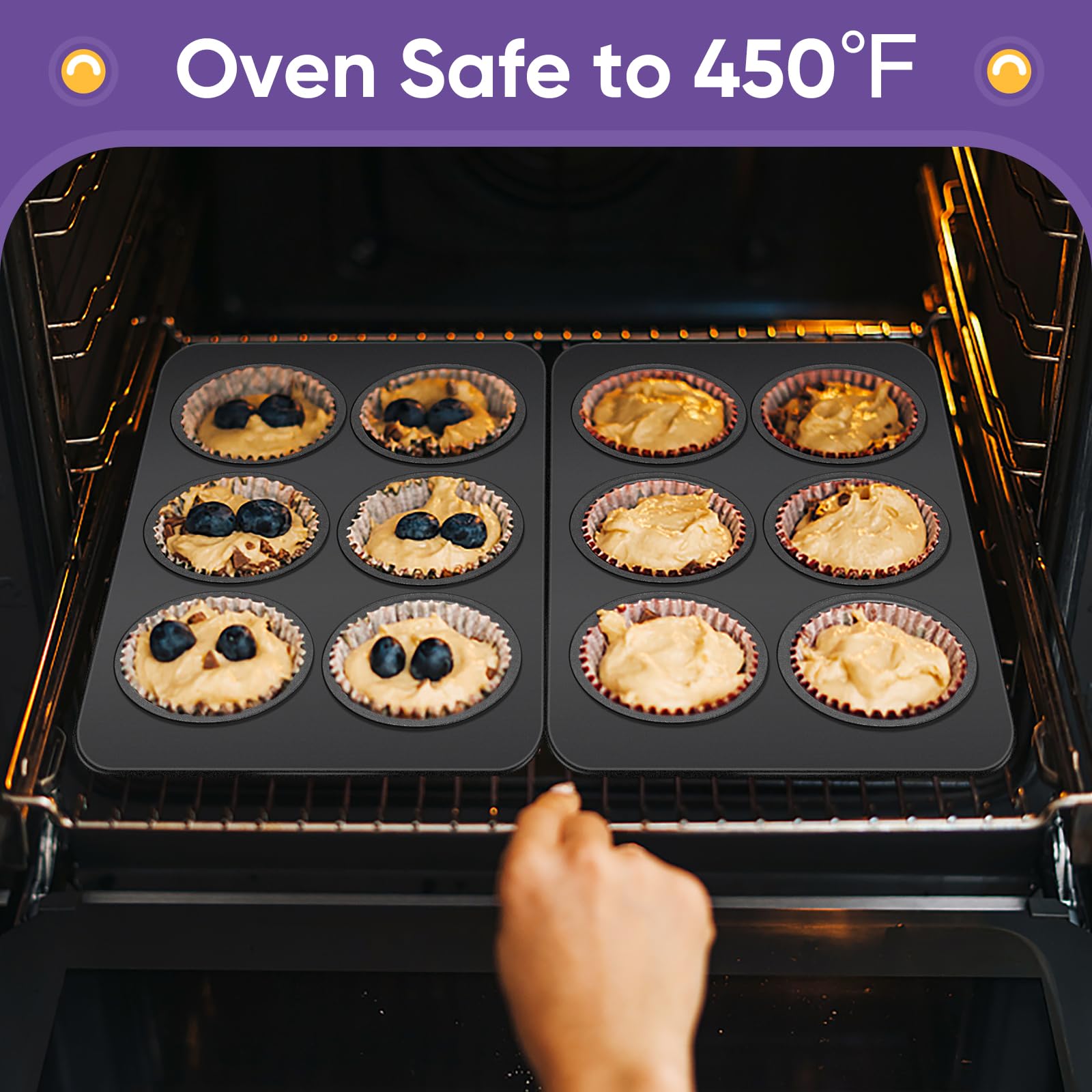 E-Far Muffin Pan Set Of 2, Non-Stick Muffin Pan Tin For Baking, 6-Cup Metal Cupcake Pan Tray For Oven, Easy Release & Clean, Reg