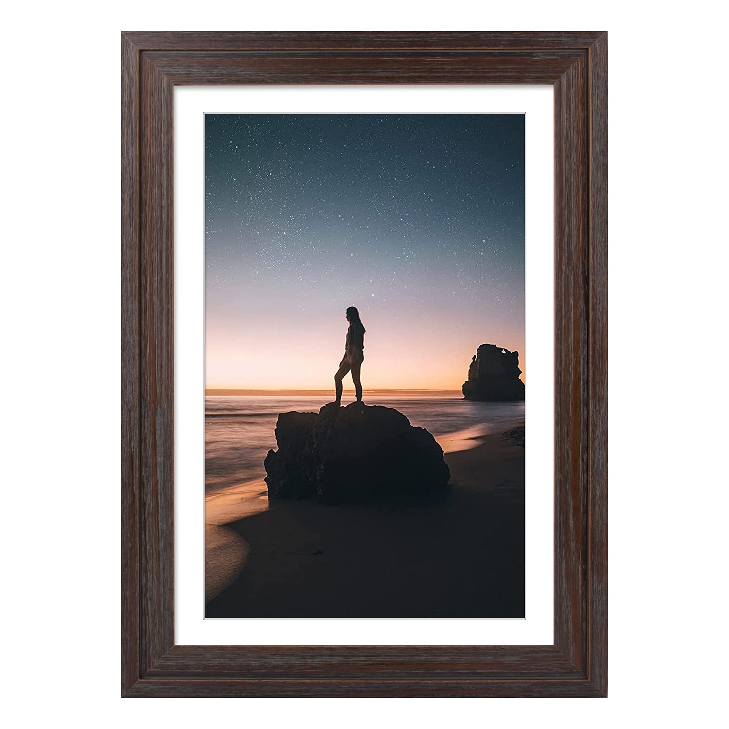 Golden State Art, Wooden Picture Frame - 13 x 19 Frame for 11 x 17 Photo Display, Distressed Dark Brown
