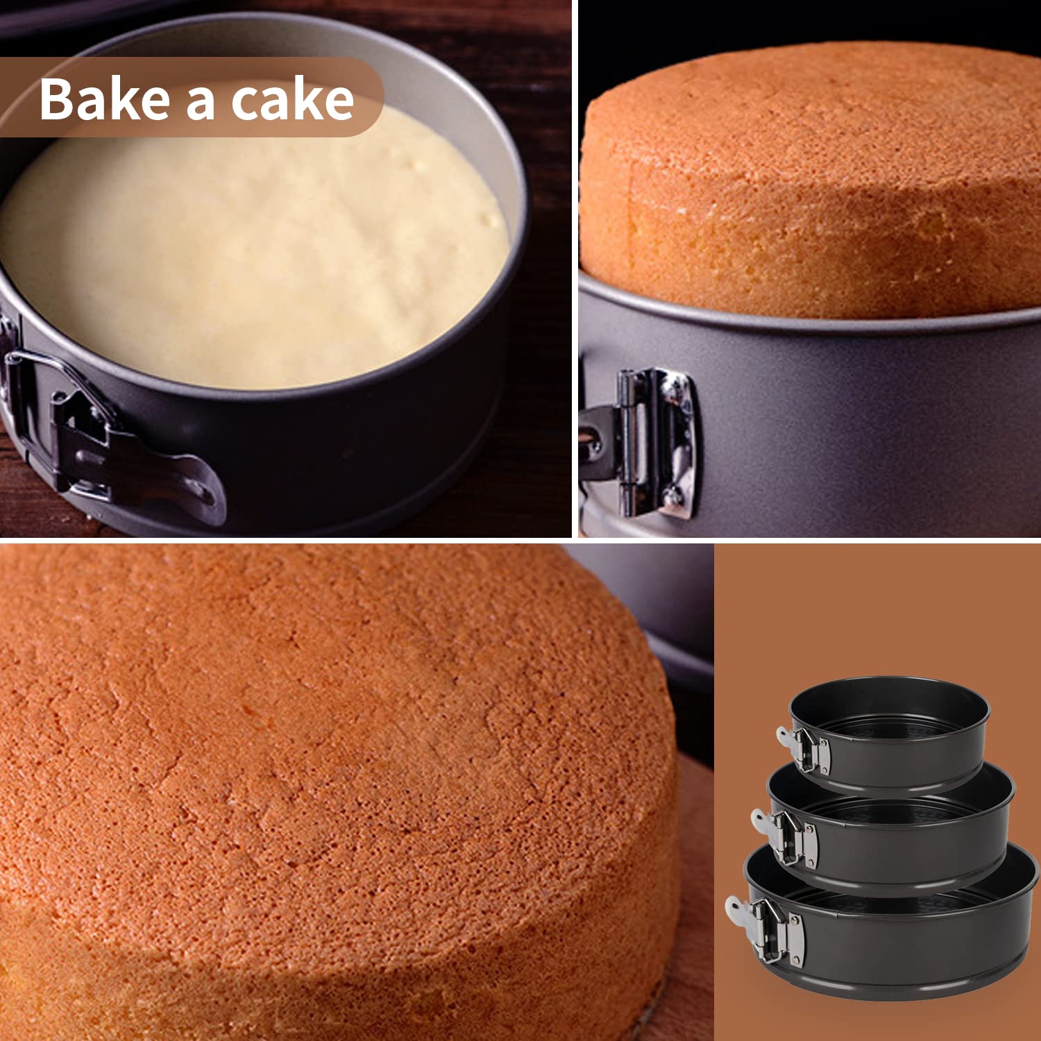 Springform Cake Pan Set,Nonstick Leakproof 3 Pcs Cake Pan Bakeware For Cheesecake, Tier Wedding Cakes, And More - Removable Bott