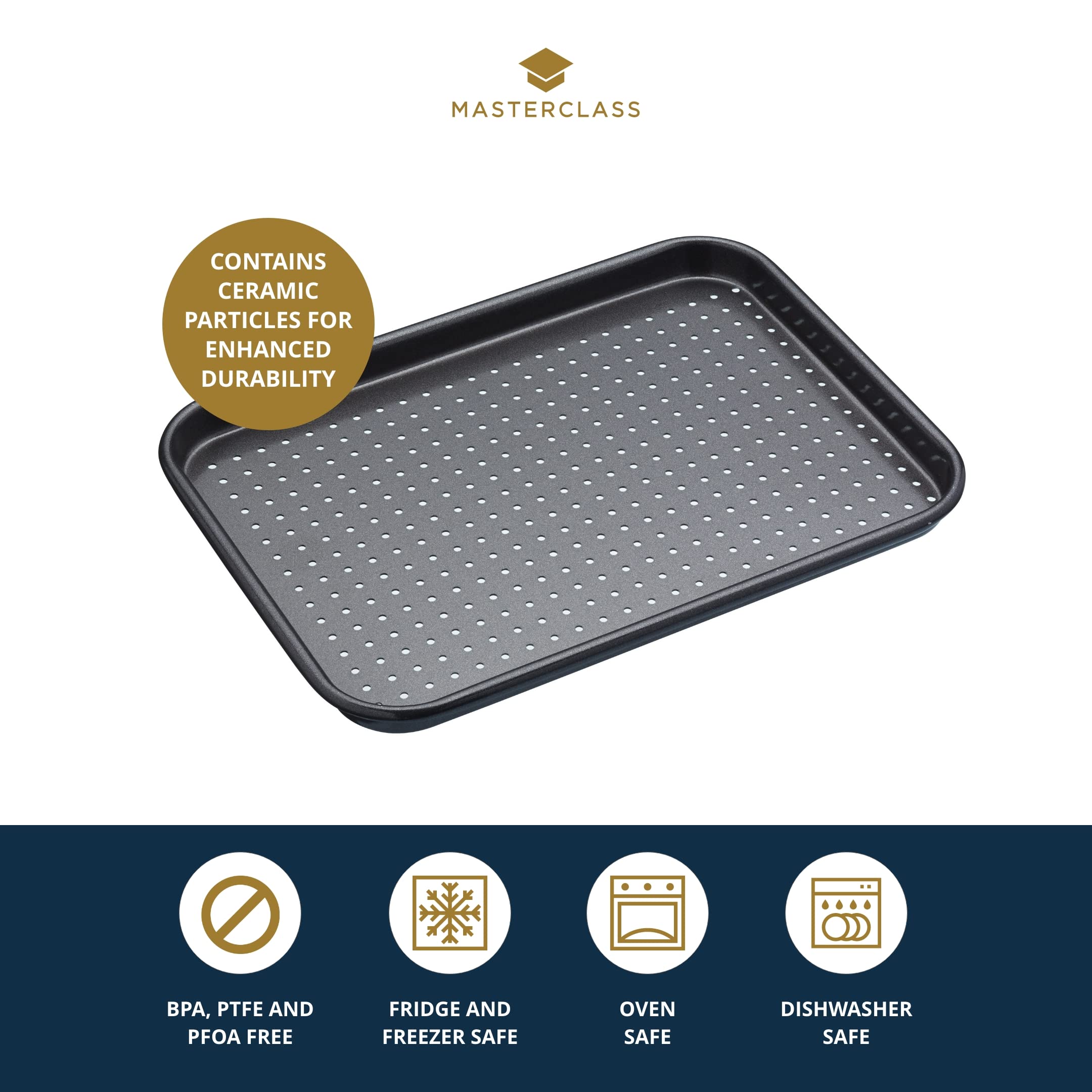 Masterclass Kcmccb54 Crusty Bake Perforated Baking Tray With Pfoa Non Stick, Robust 1 Mm Carbon Steel, 24 X 18 Cm, Grey