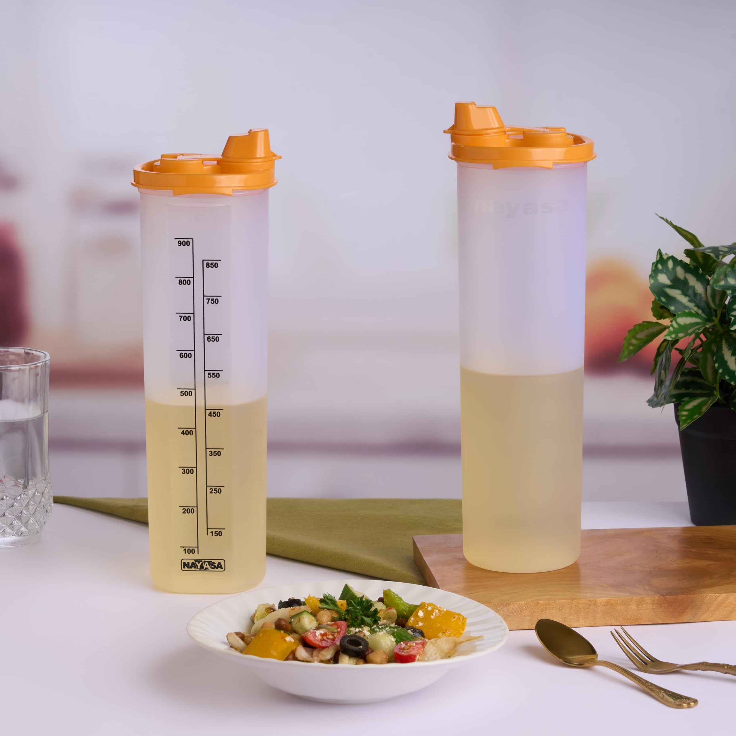 Nayasa Plastic Oil Dispenser Set Of 2 | Bpa-Free And Leakproof Cooking Oil Dispenser Kitchen Tools | Ideal For Storing & Pouring