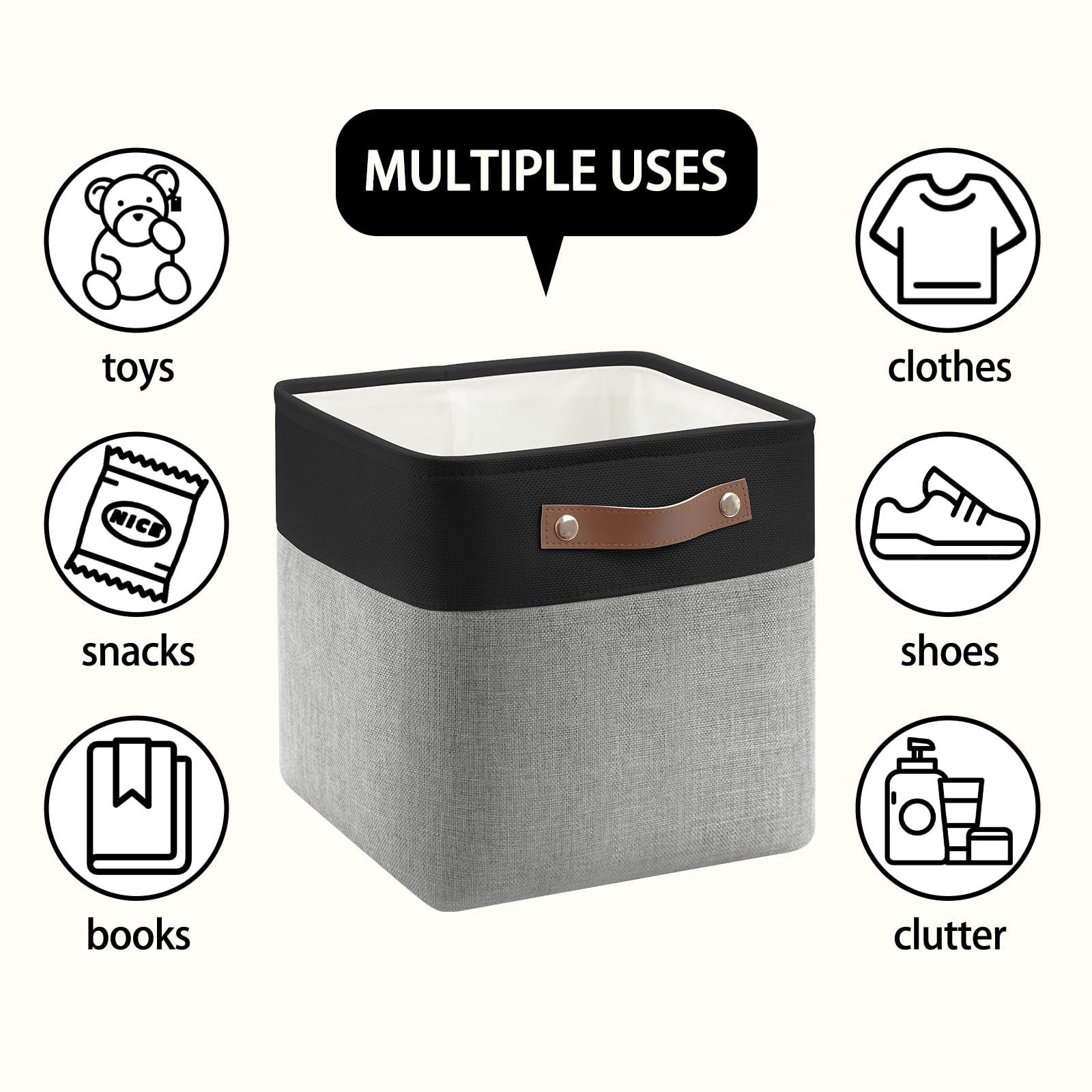 Patvingot Collapsible Fabric Cube Storage Bins 11X11  11, Pack Of 4 Closet Basket Boxes With Pu Handles For Organizing Shelves,