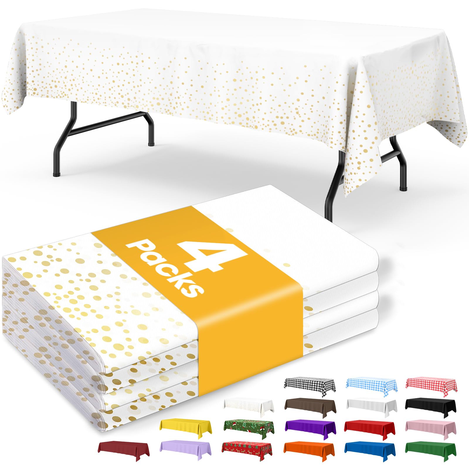 Niuara White and Gold Plastic Table Cloth - 4 Pack 54    108 Rectangle Disposable Tablecloths for 6FT Tables, Waterproof Table C