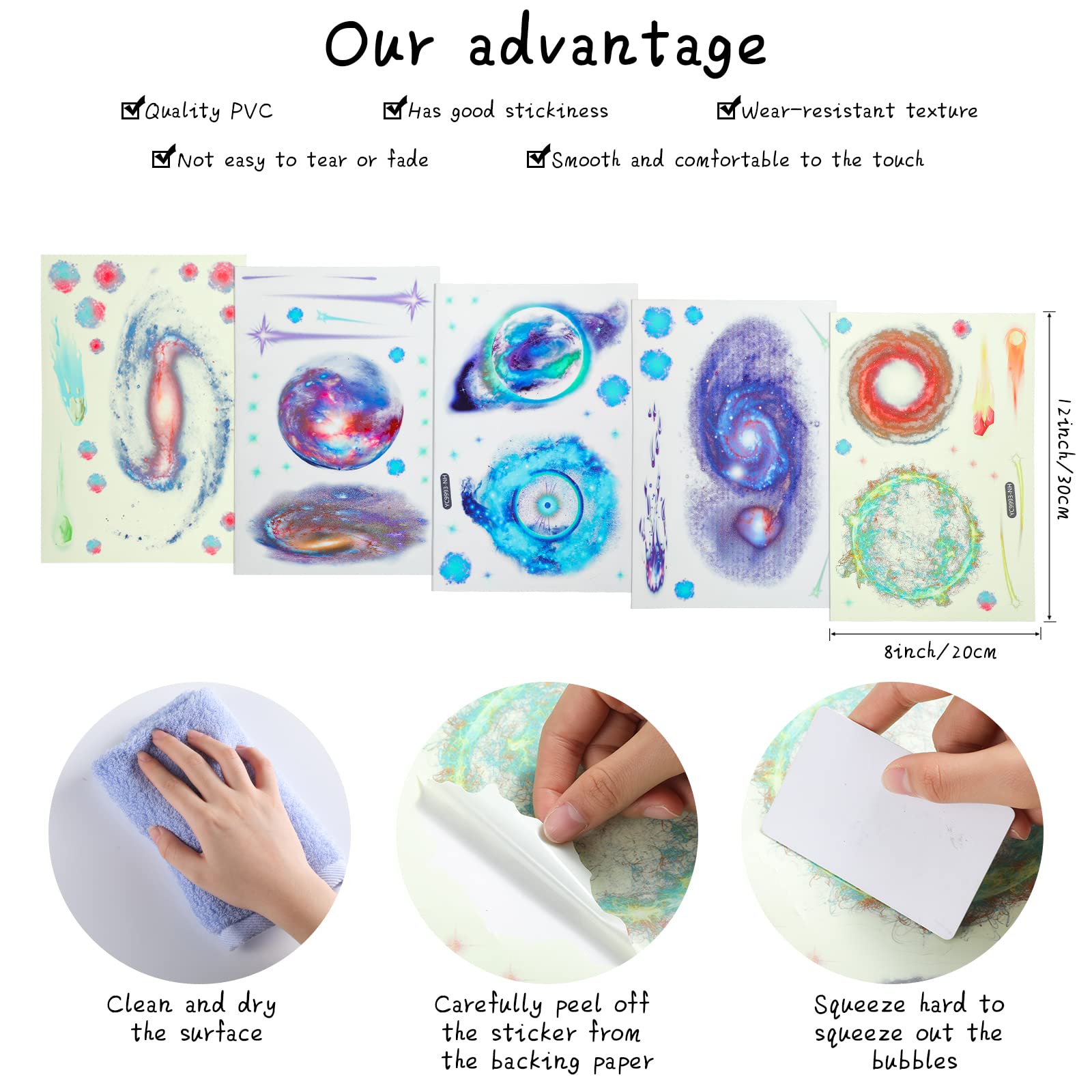 Chinco Glow in The Dark Stars - Self-Adhesive PVC Wall Stickers for Kids' Nursery, Removable Galaxy Décor, Fresh Style